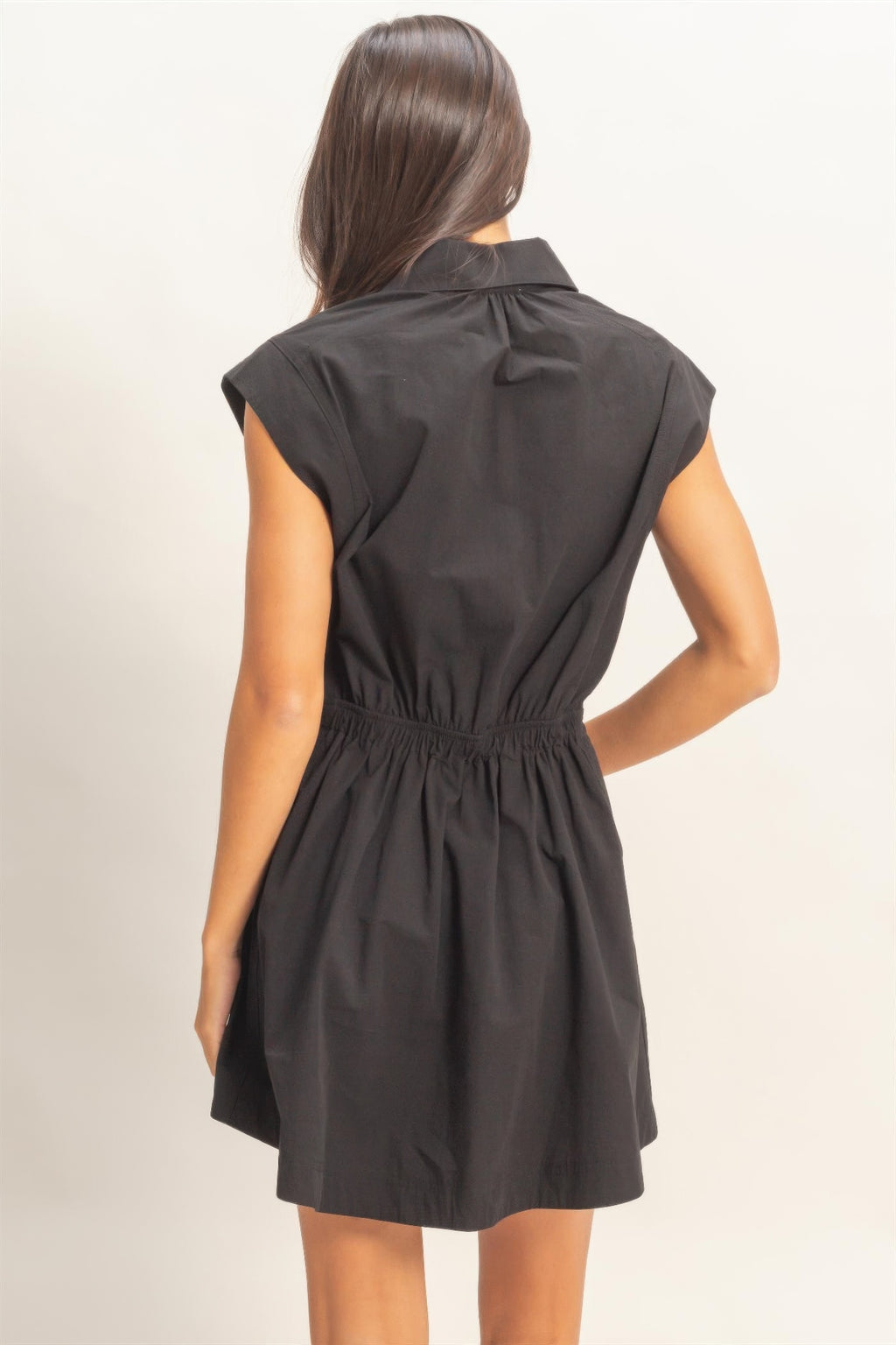 Ink Black Button-Front Mini Dress, back view