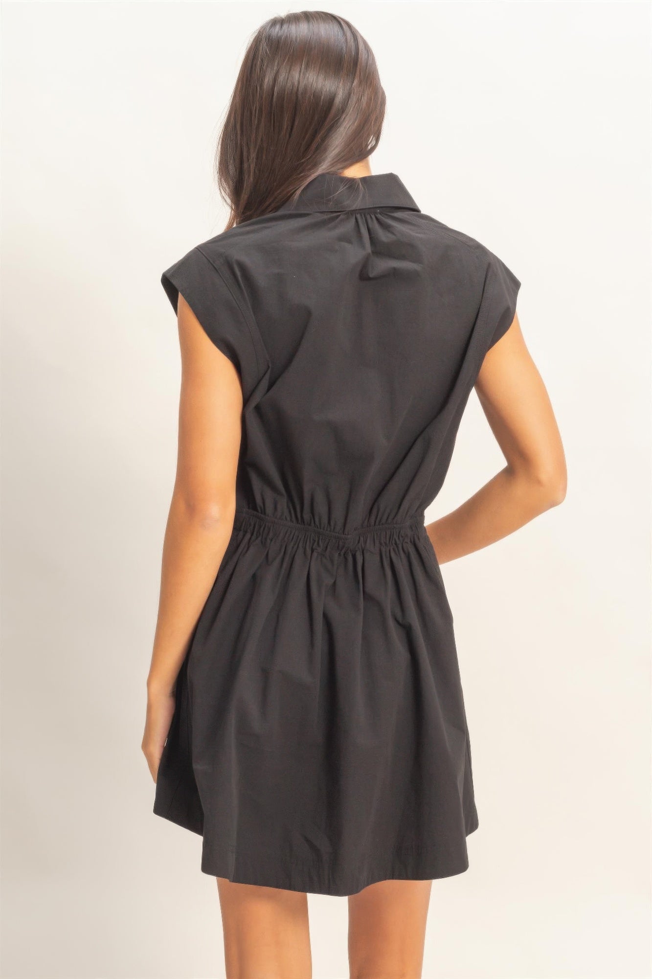 Ink Black Button-Front Mini Dress, back view