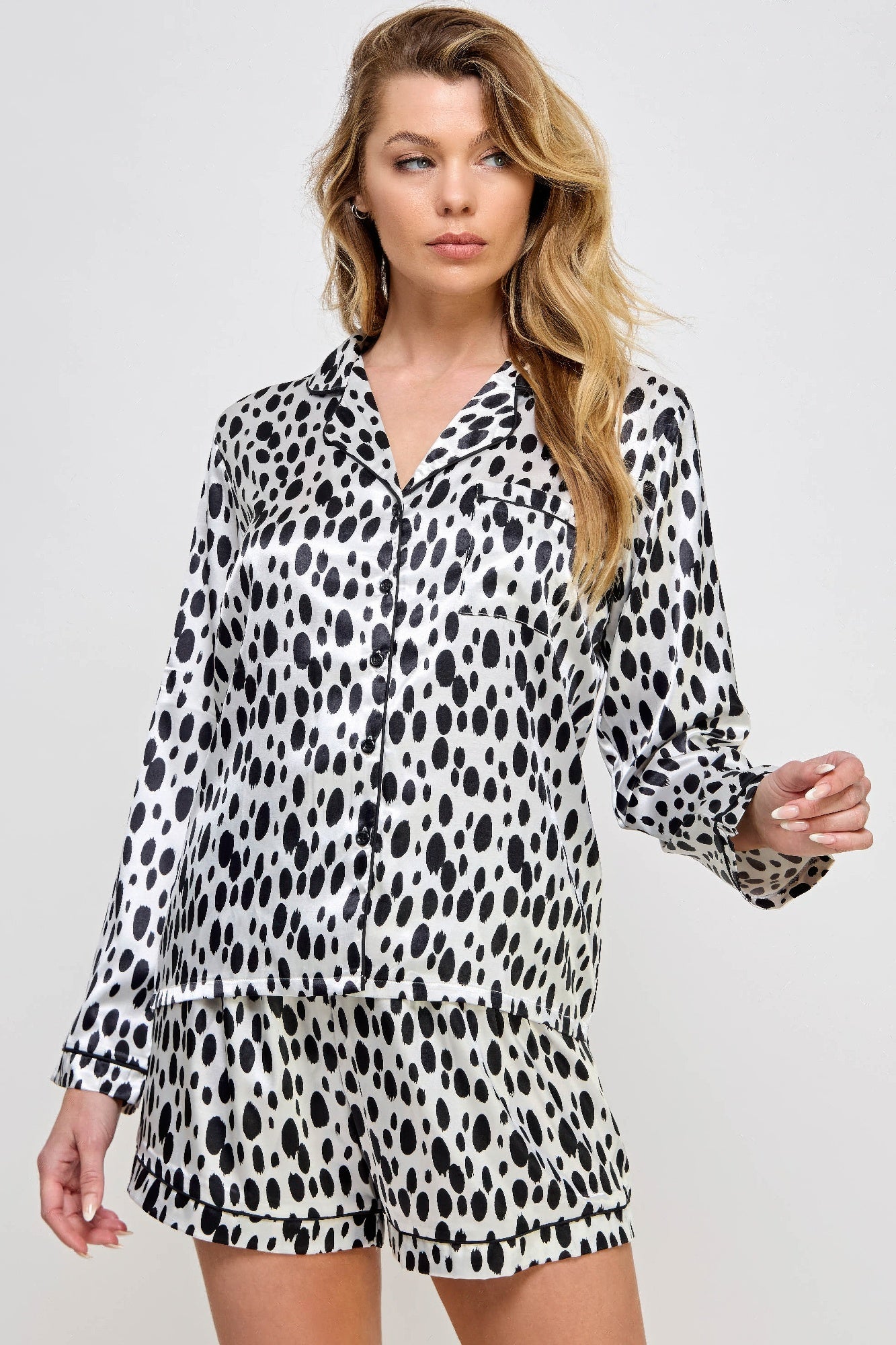 Dalmy Pj Set in black and white dalmatian print