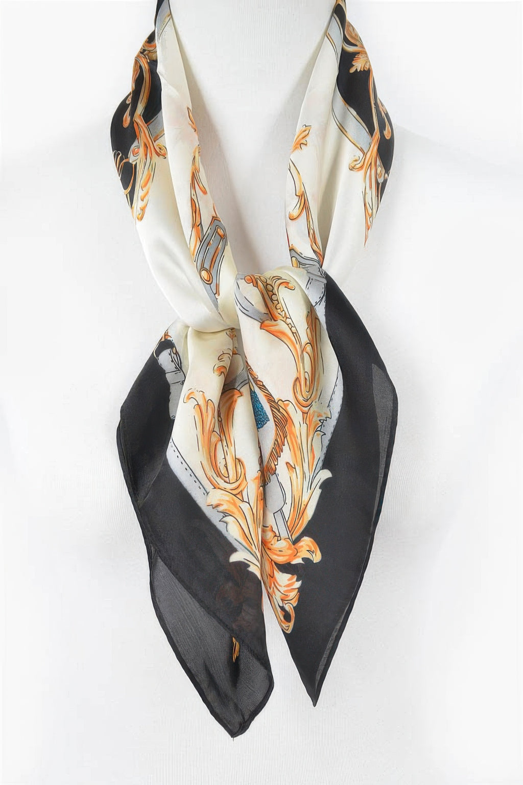 Multi Print Bandana with black and white background and gold and orange accents