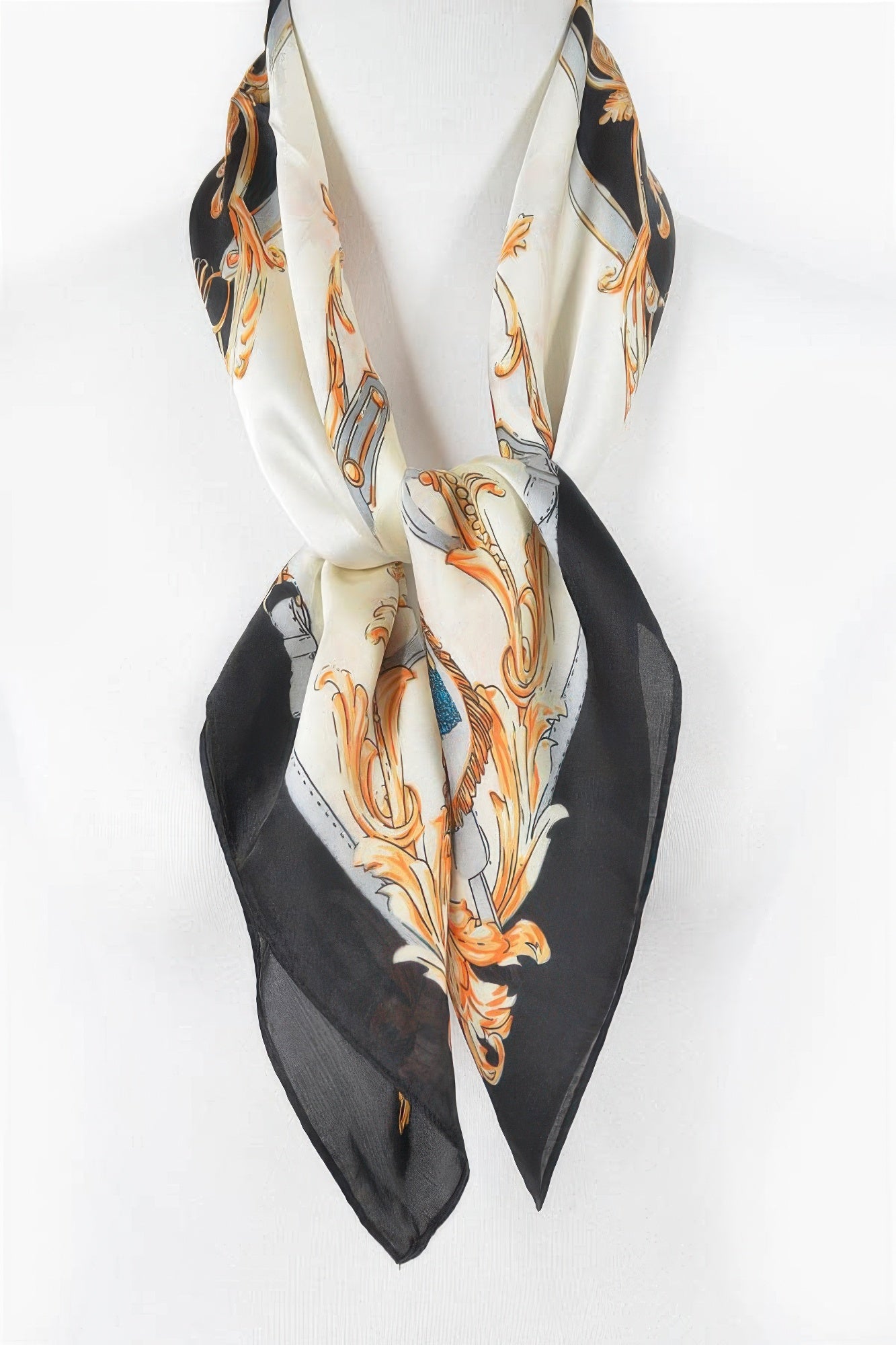 Multi Print Bandana with black and white background and gold and orange accents