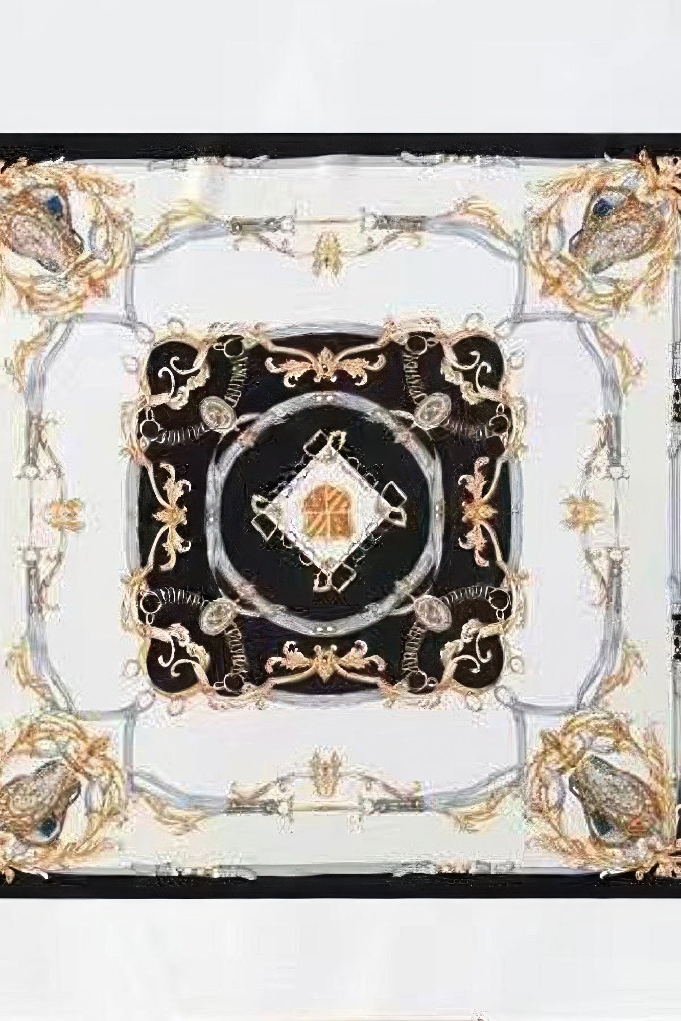 Multi Print Bandana with black, white, and gold ornate pattern featuring horse heads and buckles