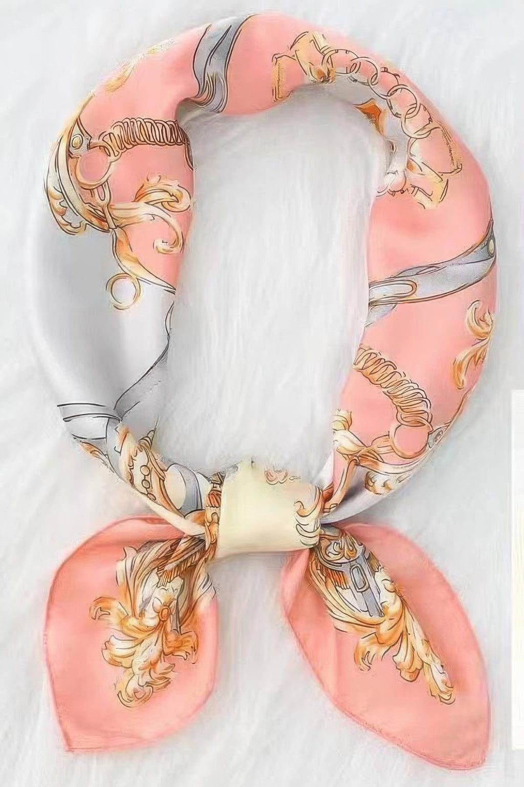 Multi Print Bandana with pink, white, and gold baroque pattern