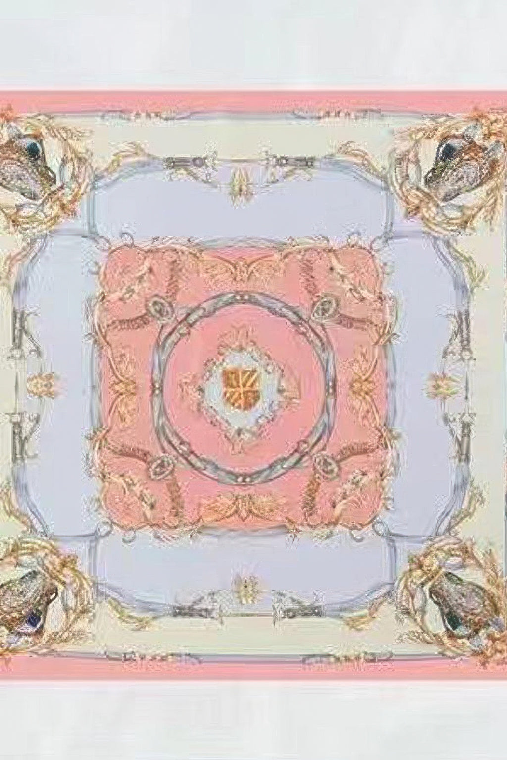 Multi Print Bandana with horse heads and ornate patterns in pink, blue, and gold