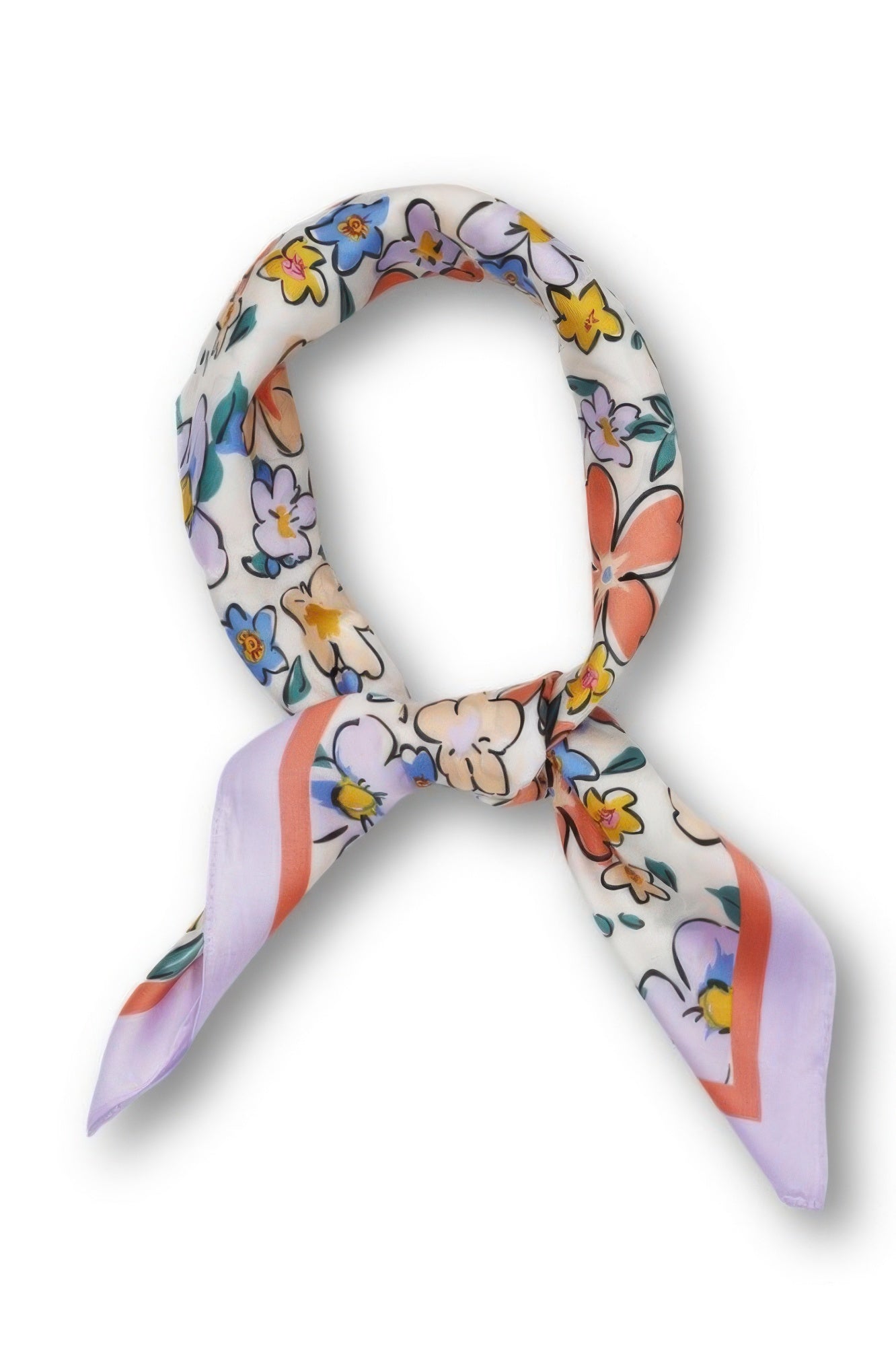Flower Print Bandana with a white background and a colorful floral pattern