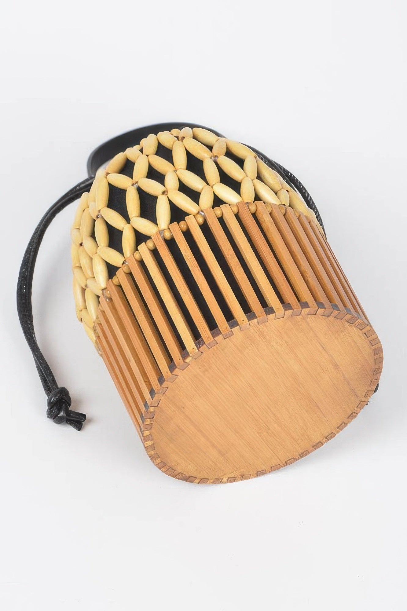 Handmade Bamboo Clutch with black drawstring and black interior