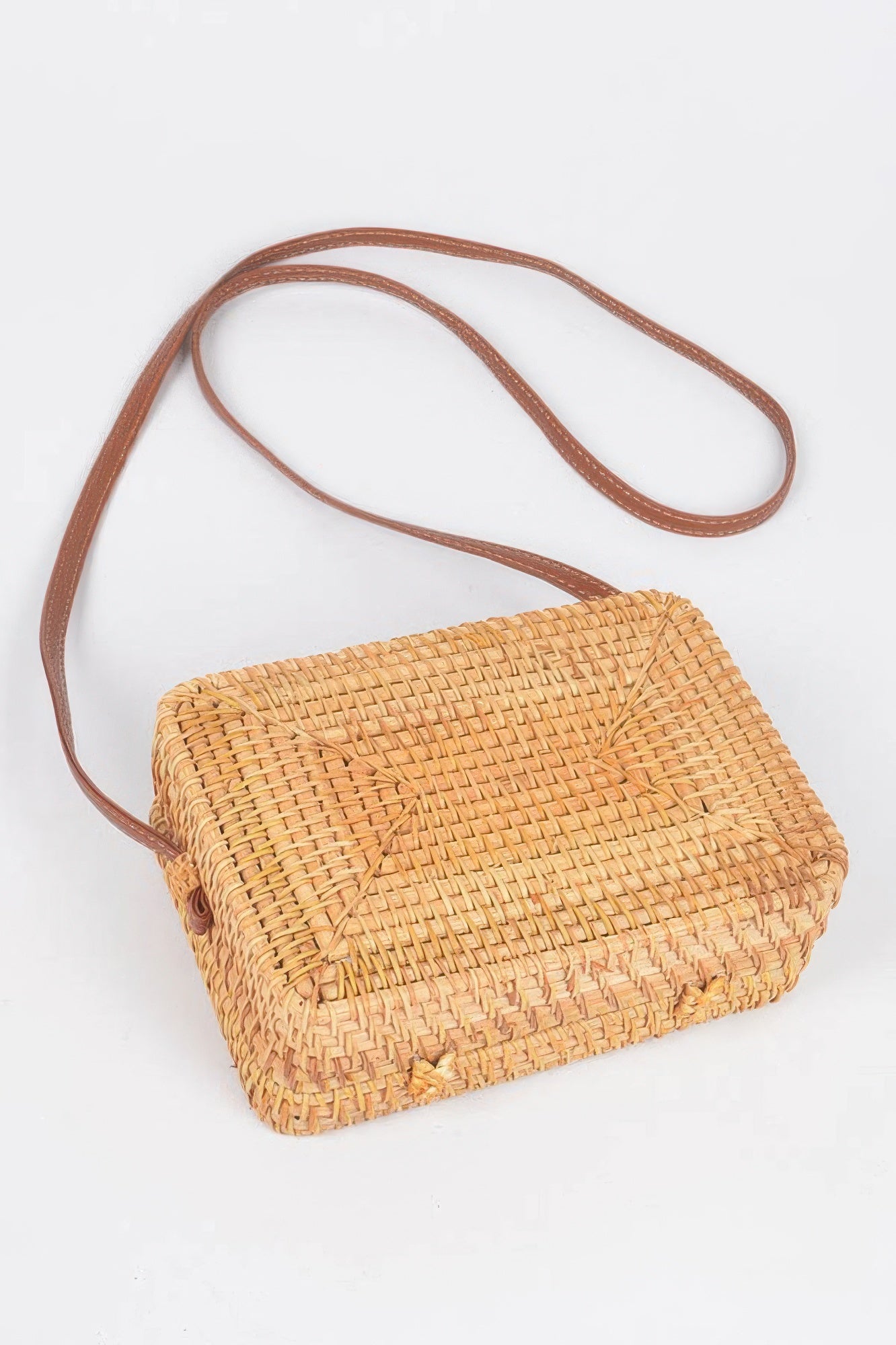 Crossbody Bamboo Box Bag with brown leather strap