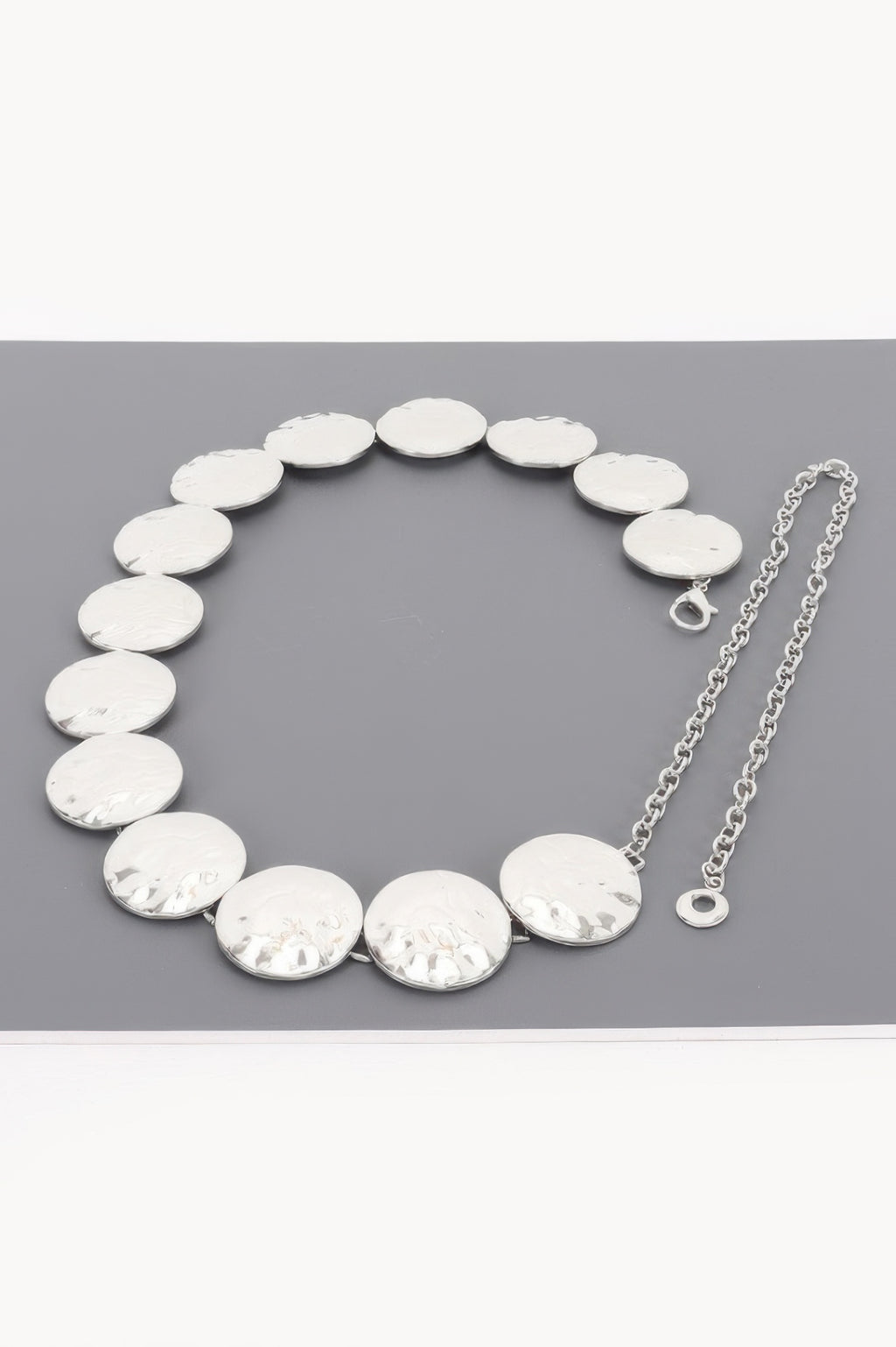 Vintage Chain Belt with large, hammered silver-toned discs and an adjustable chain closure