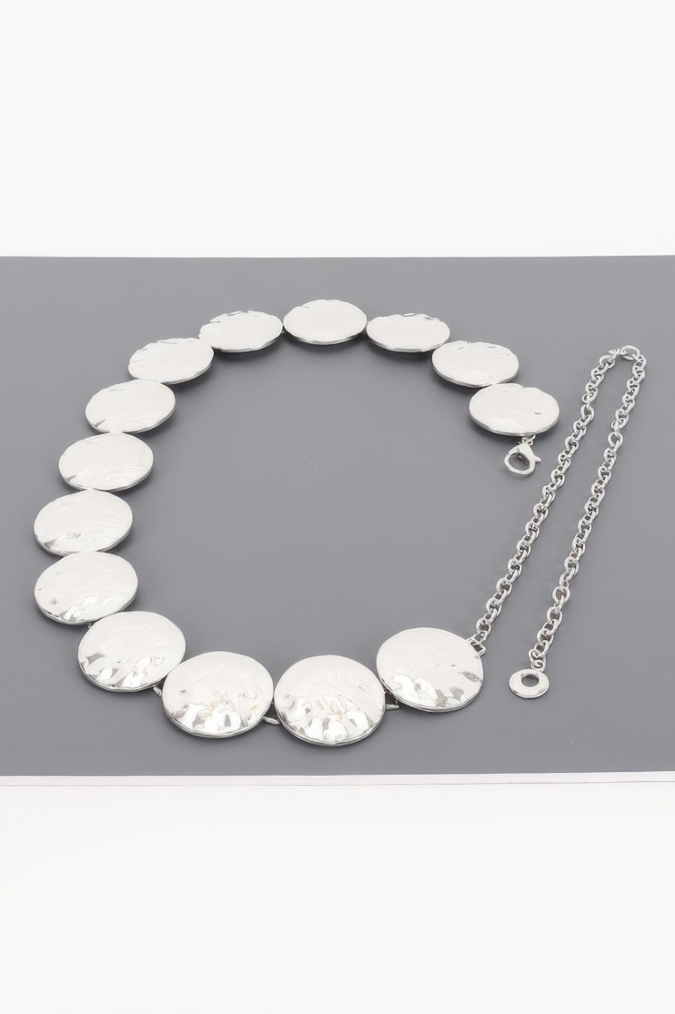 Vintage Chain Belt with large, hammered silver-toned discs and an adjustable chain closure