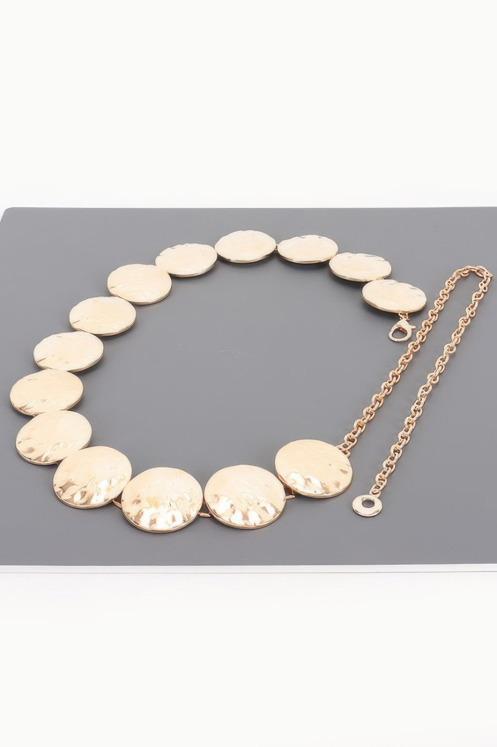 Vintage Chain Belt with large, round, hammered gold discs and a gold chain with a lobster clasp