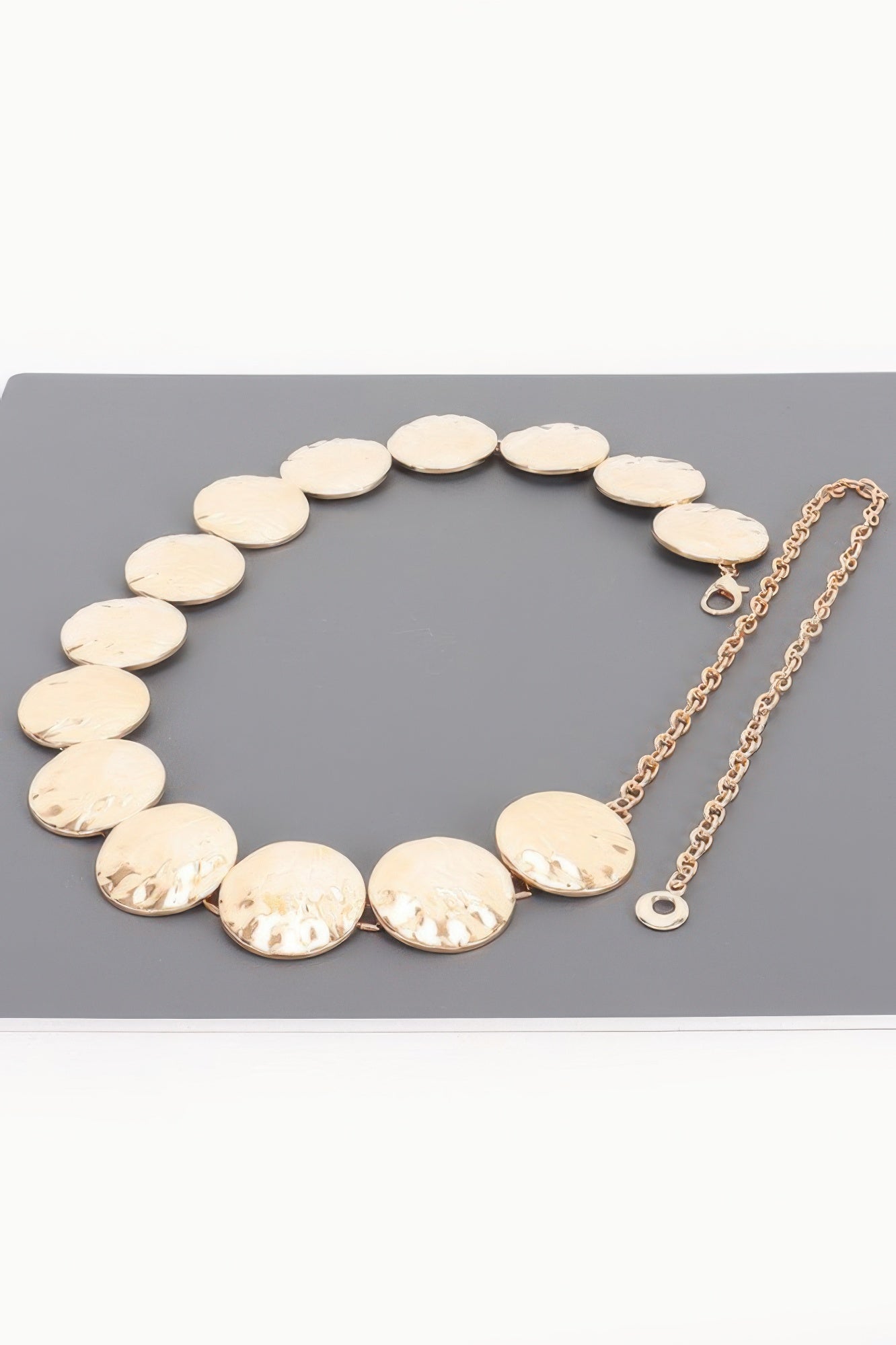 Vintage Chain Belt with large, round, hammered gold discs and a gold chain with a lobster clasp