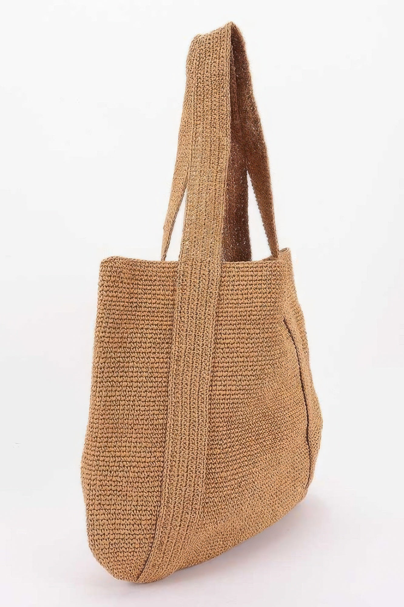 Woven Straw Tote Bag in a light brown color with a textured weave and two sturdy handles