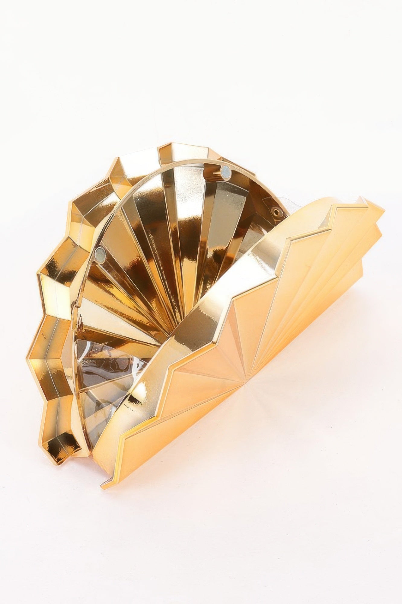 Metallic Acrylic Party Clutch, gold, fan-shaped, open