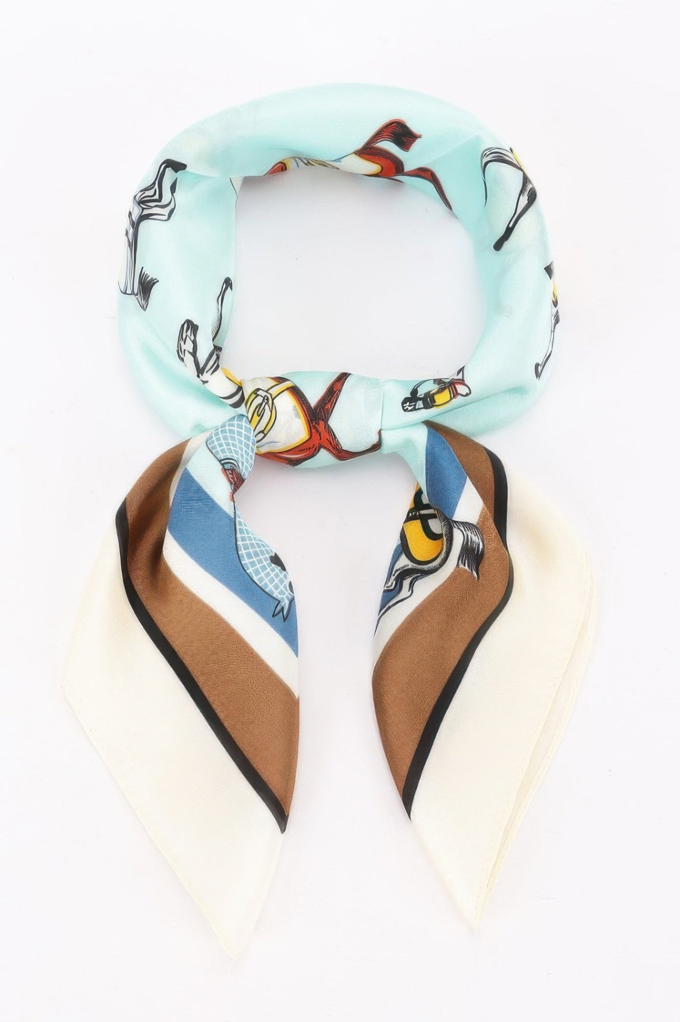 Multi Print Bandana in light blue, brown, and white with various patterns