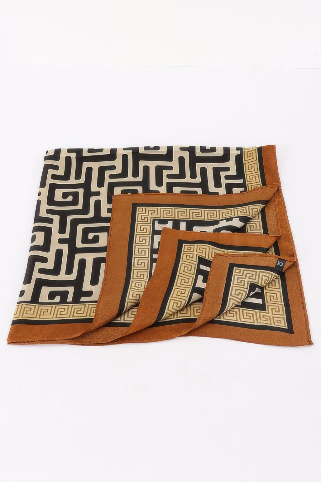 Multi Print Bandana with black and beige maze pattern and brown border