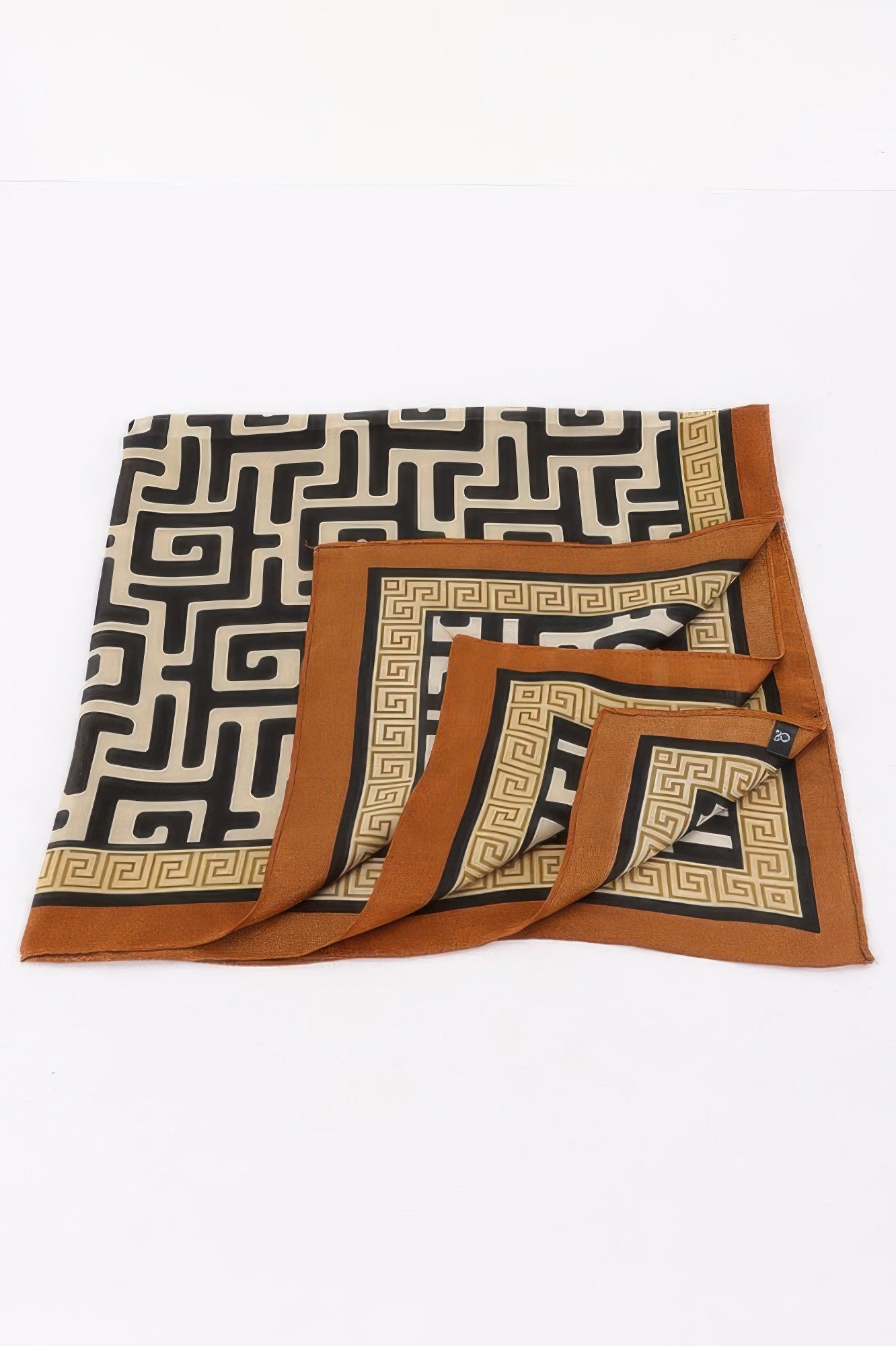 Multi Print Bandana with black and beige maze pattern and brown border