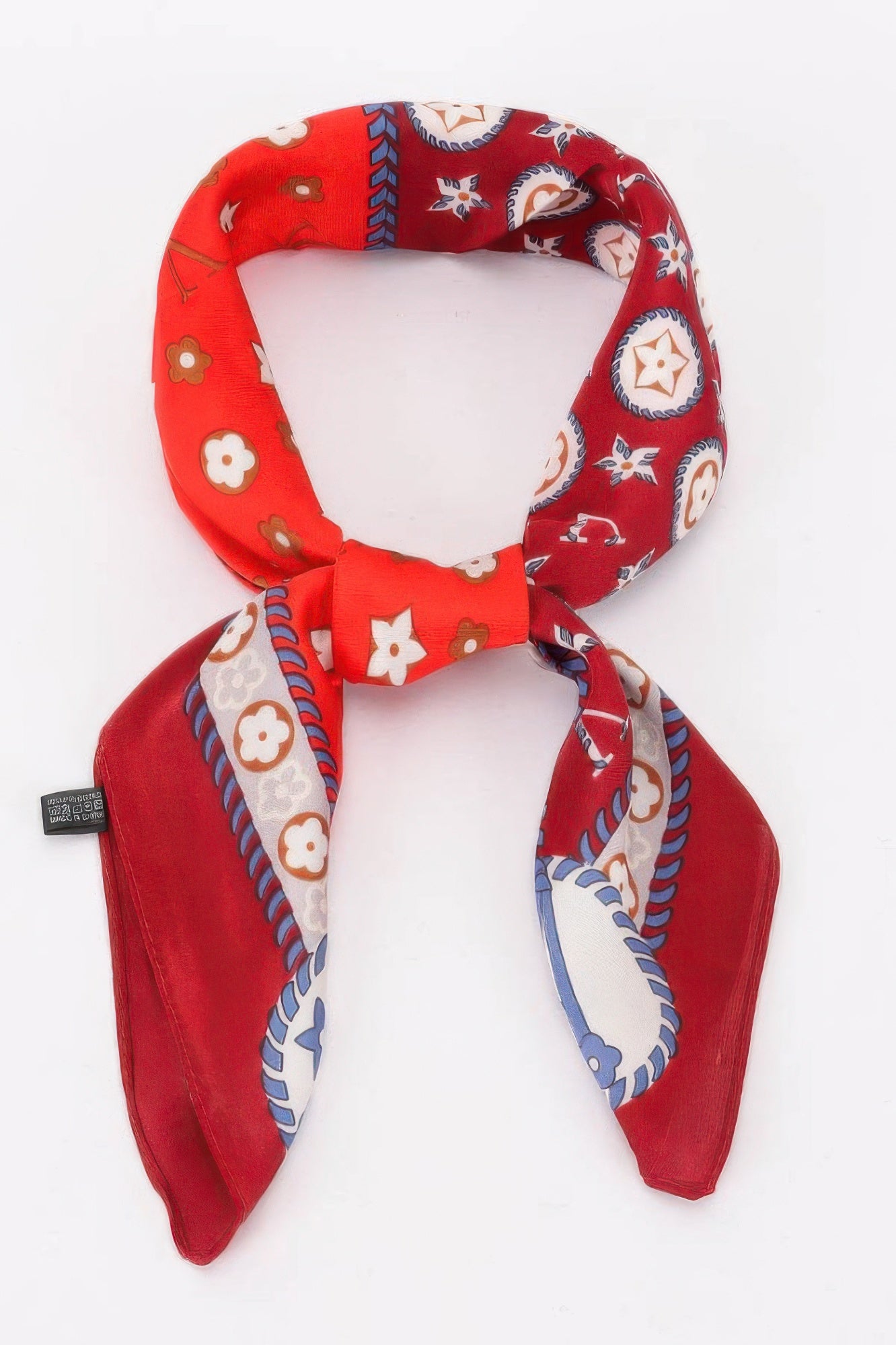 Multi Print Bandana in red, white, and blue with floral and star patterns