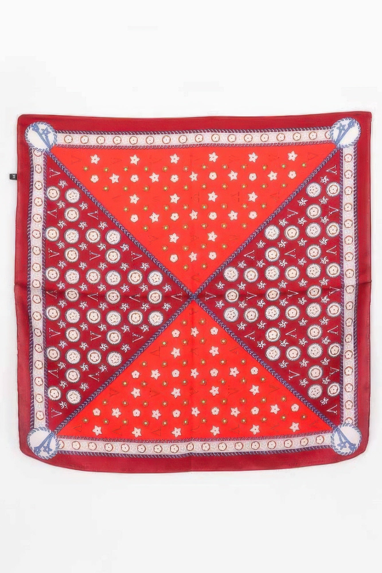 Multi Print Bandana with red, orange, and white patterns