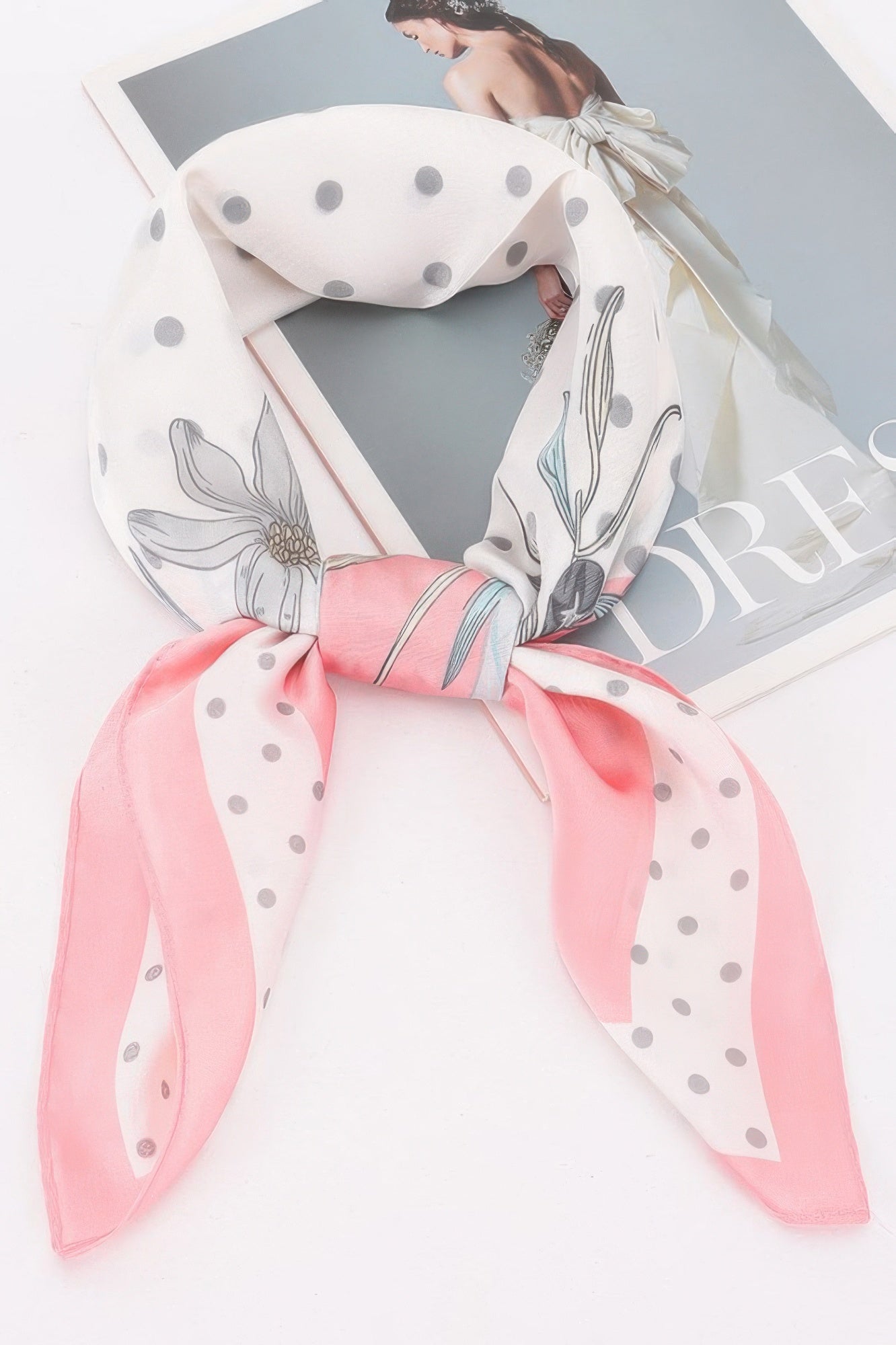 Multi Print Bandana with pink and white polka dots and floral patterns