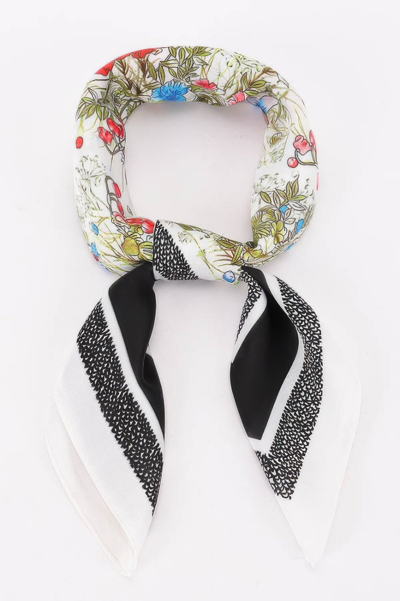 Multi Print Bandana with floral pattern and black and white striped ends