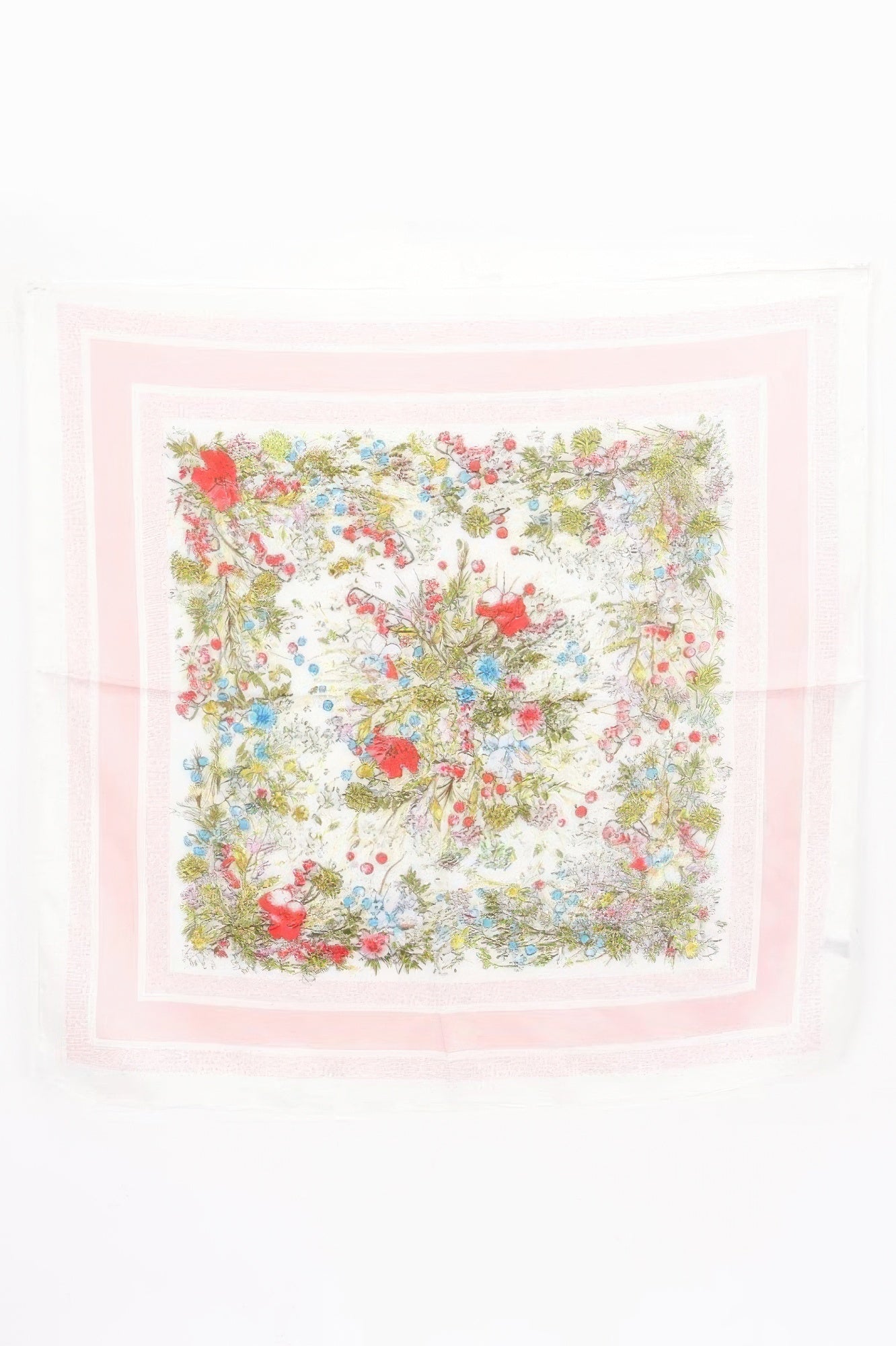 Multi Print Bandana with a pink border and a floral pattern in the center