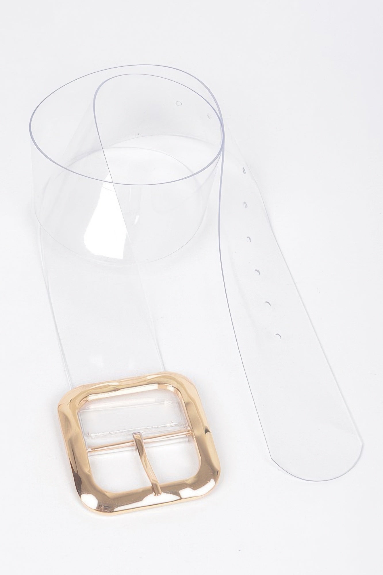 Transparent Metal Buckle Belt with a gold-colored buckle