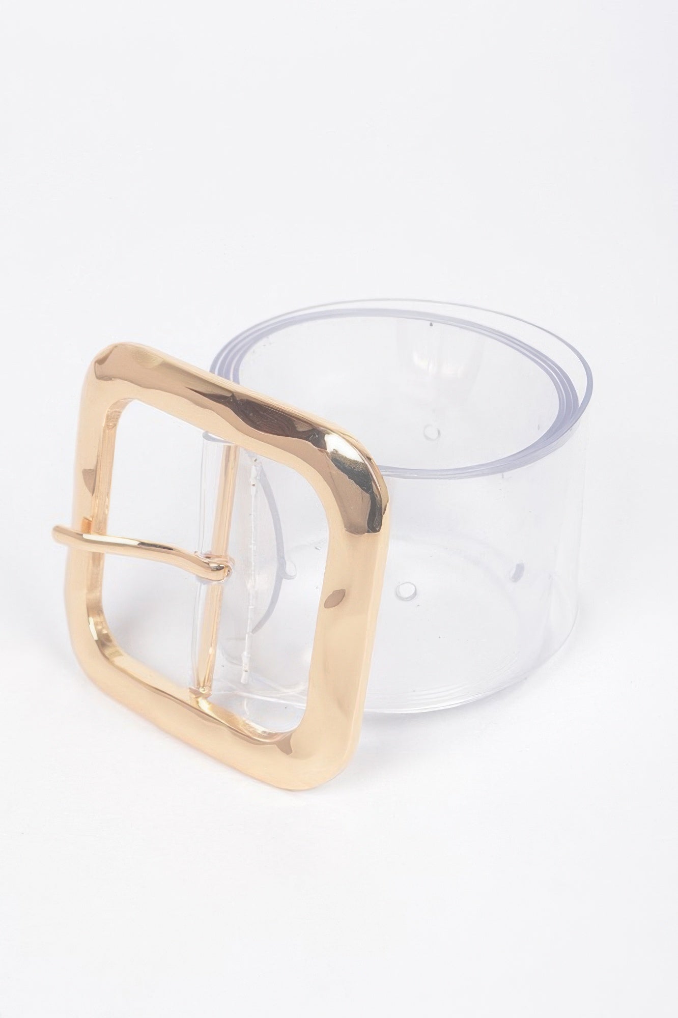 Transparent Metal Buckle Belt with a gold-colored rectangular buckle and a clear plastic belt