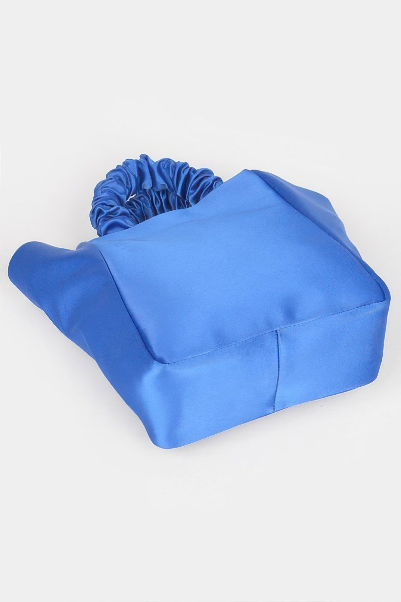 Satin Tote Bag W/chain in blue, with a ruched handle