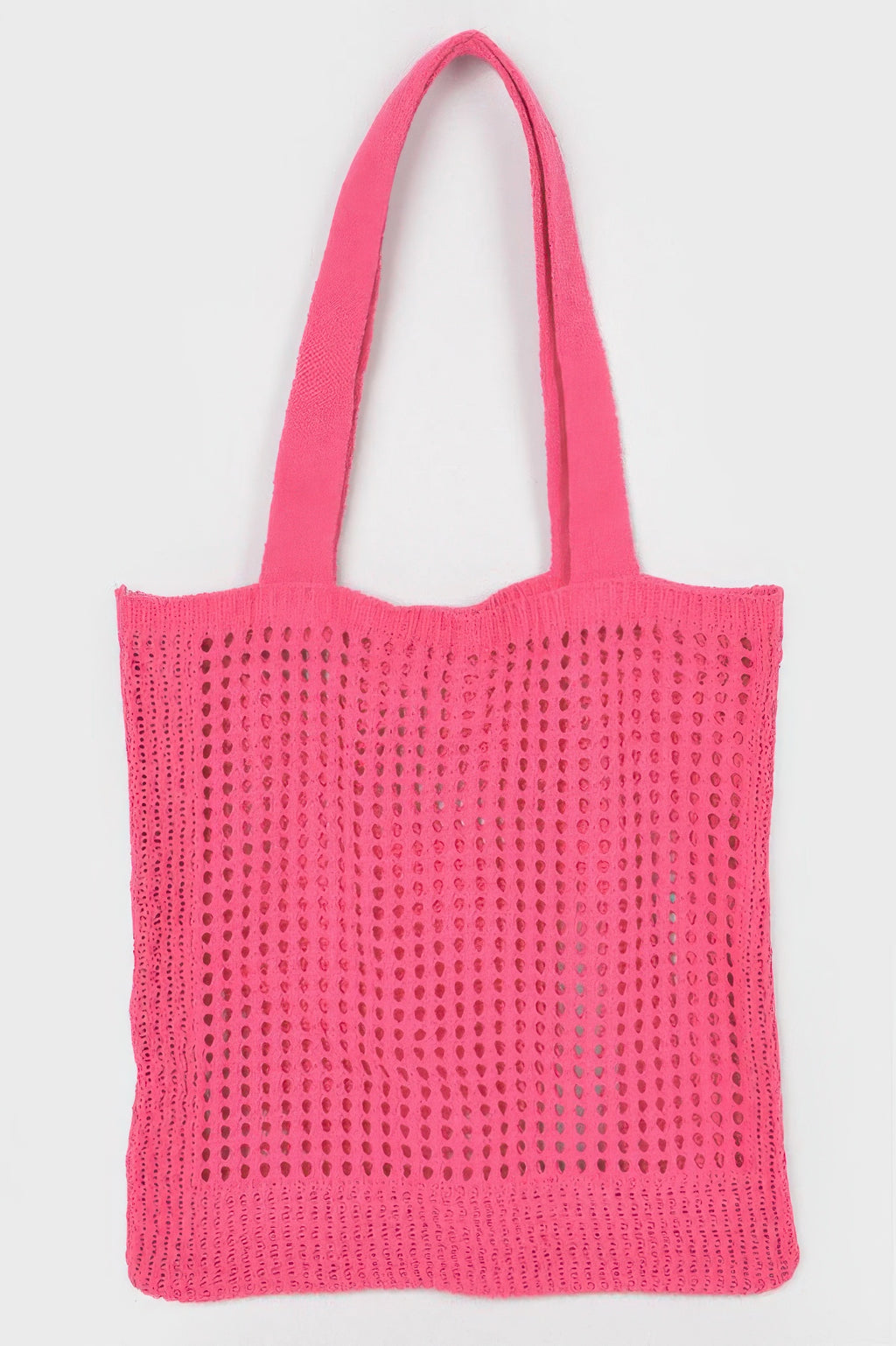Knitted Tote Bag in a bright pink color with a mesh-like pattern