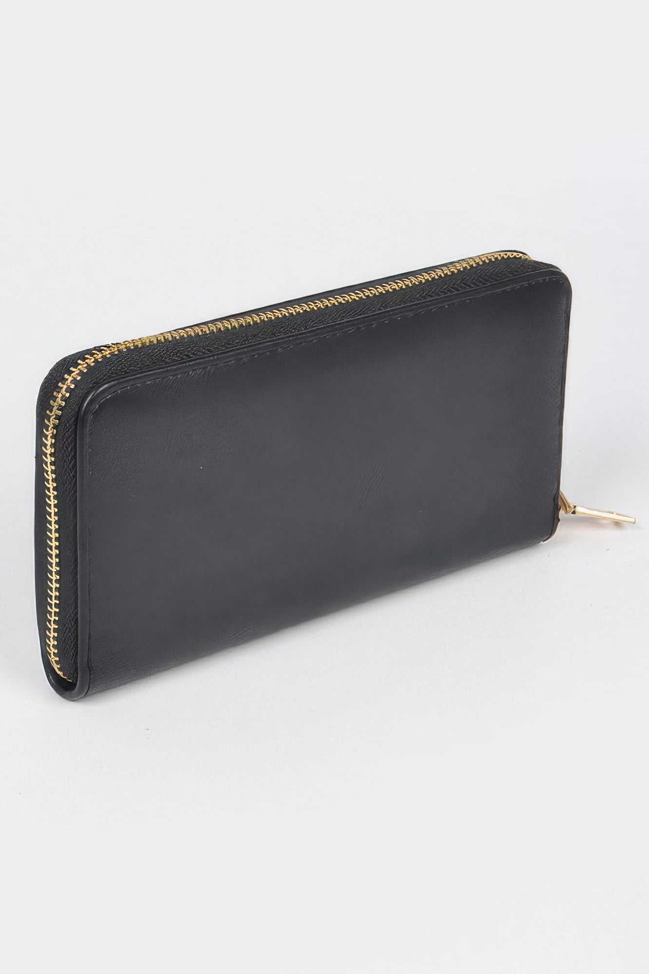 Studded Wallet With Chain in black with gold zipper