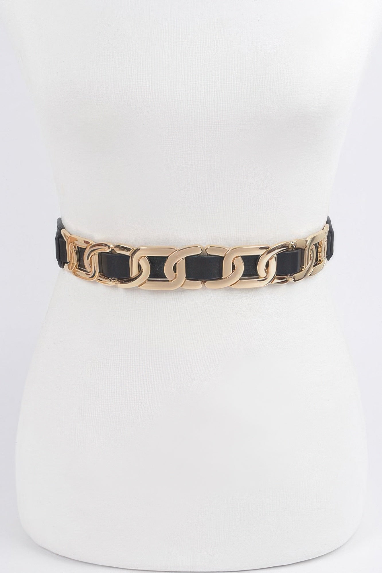 Multi Metal Stretch Belt with gold chain links and black elastic