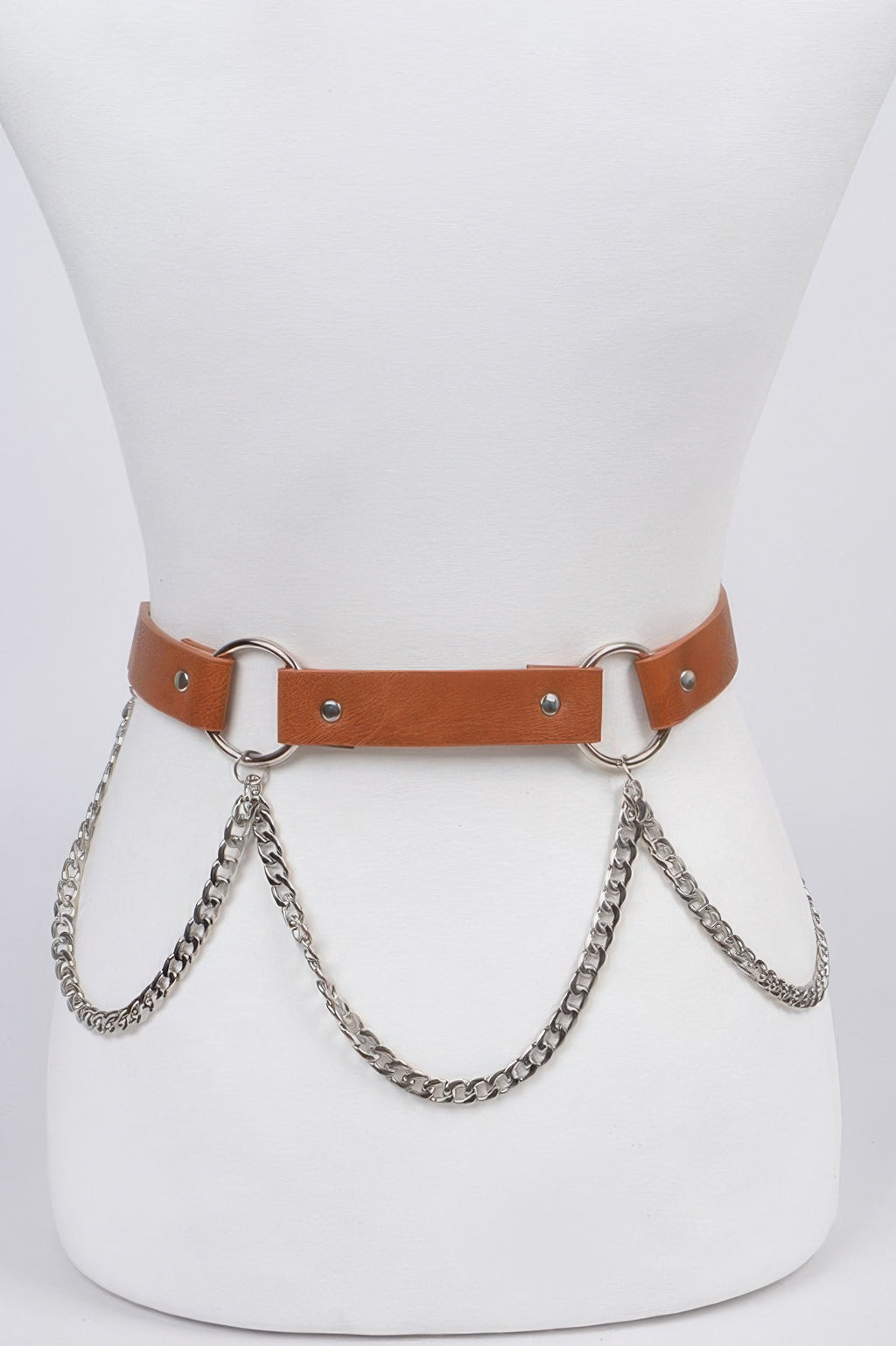 Back Chain Belt in brown with silver rings and chains