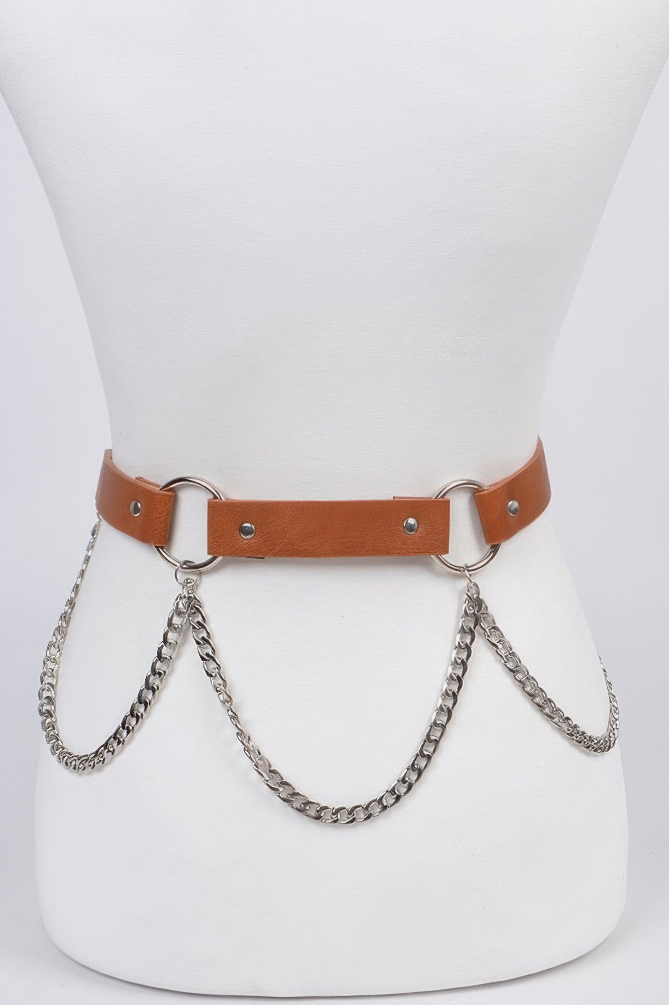 Back Chain Belt in brown with silver rings and chains