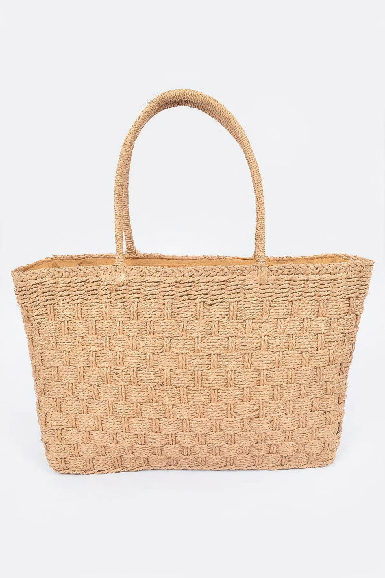 Straw Medium Tote Bag with woven texture and two top handles