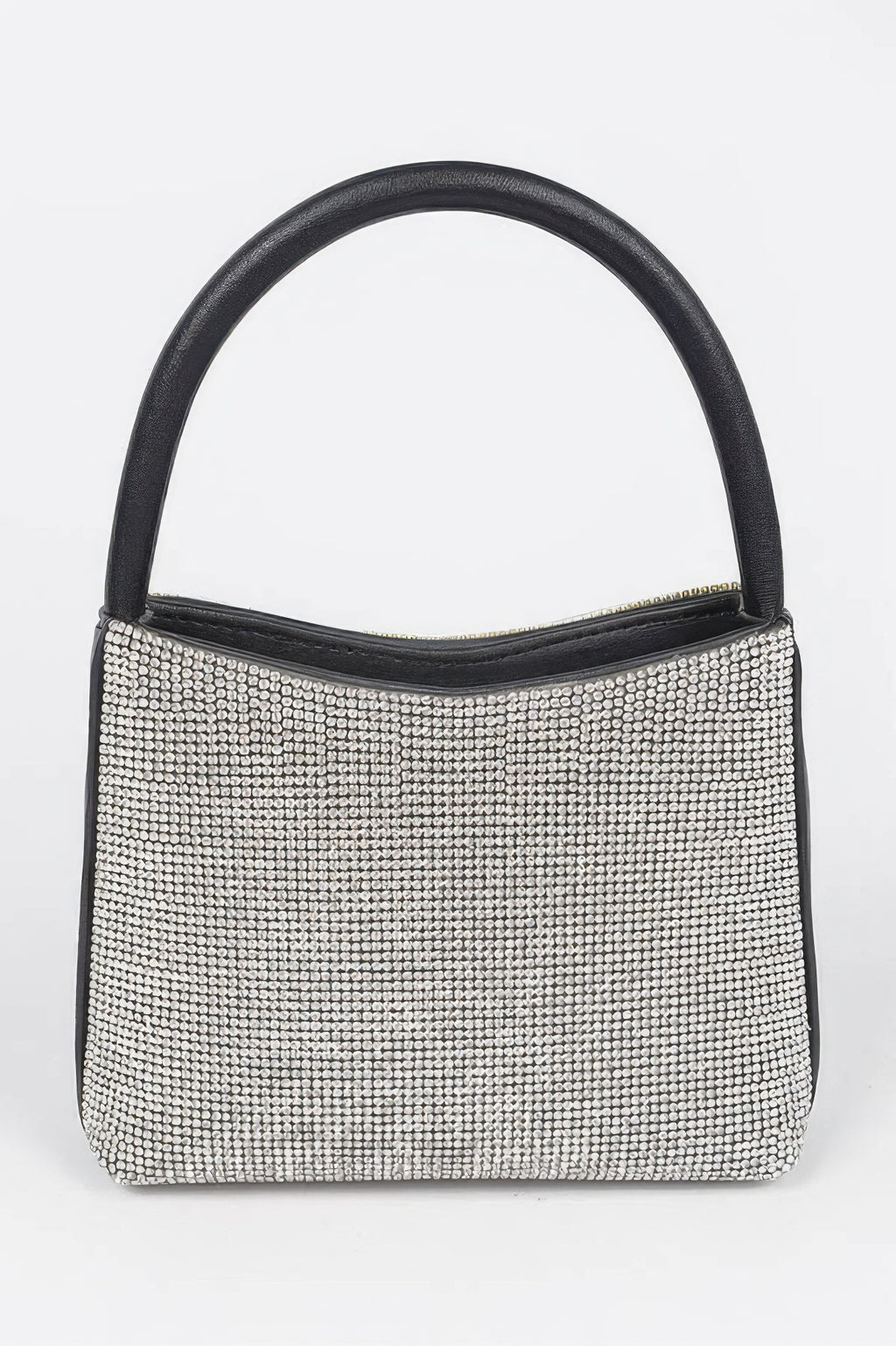Rhinestone Top Handle Bag with black leather trim and handle