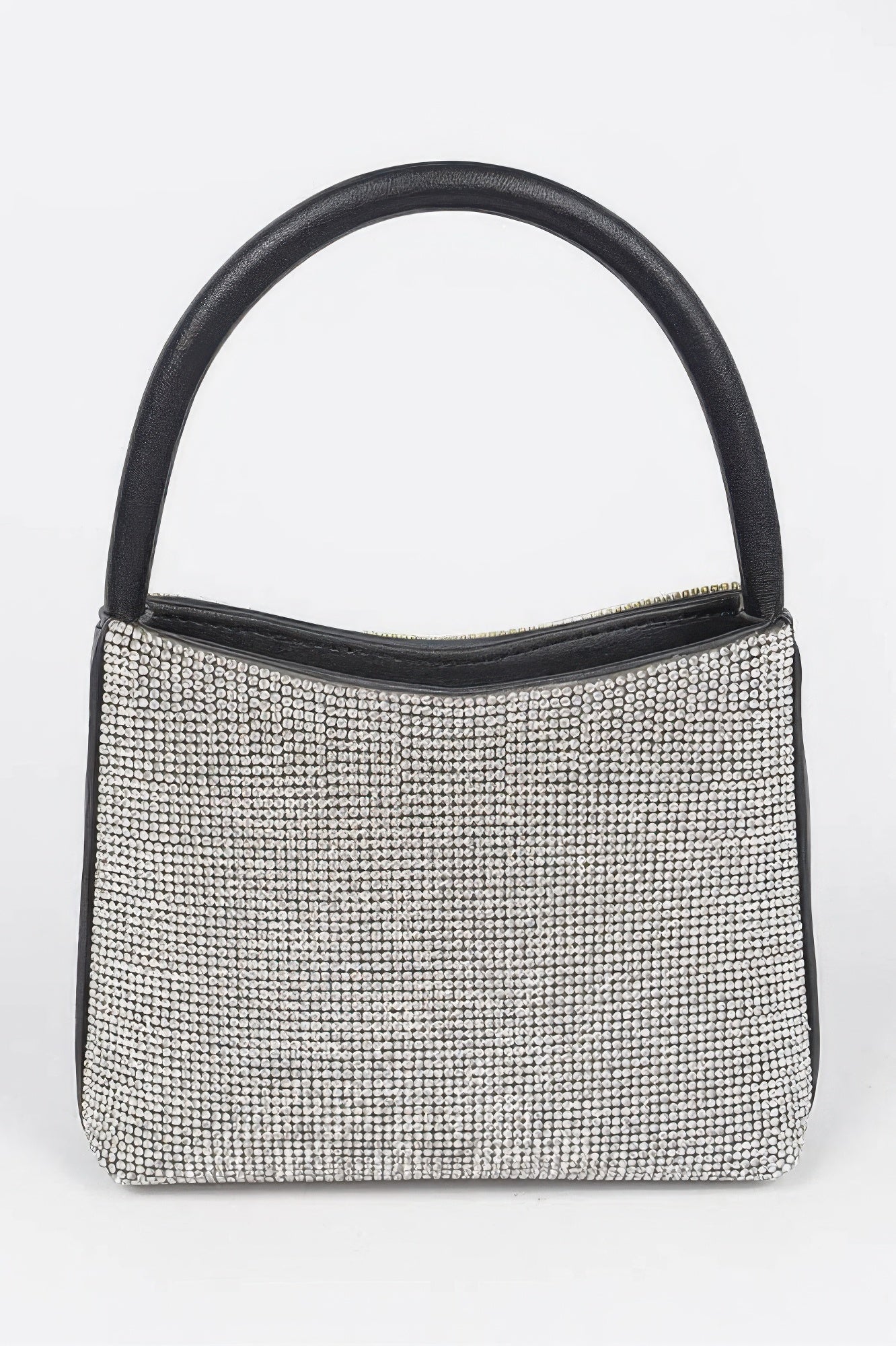 Rhinestone Top Handle Bag with black leather trim and handle