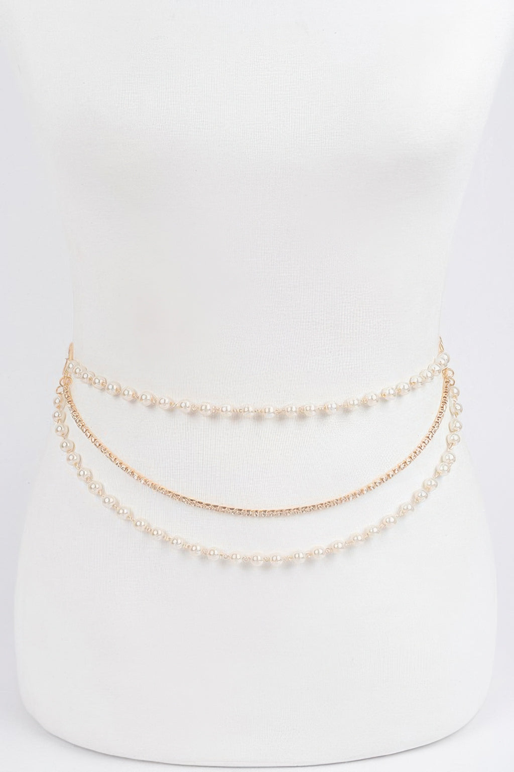 Pearl Layered Chain Belt on a white mannequin