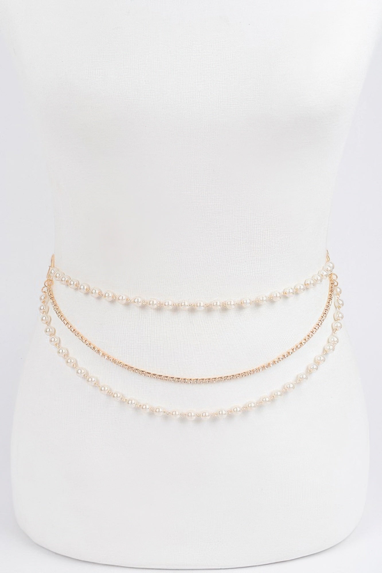 Pearl Layered Chain Belt on a white mannequin