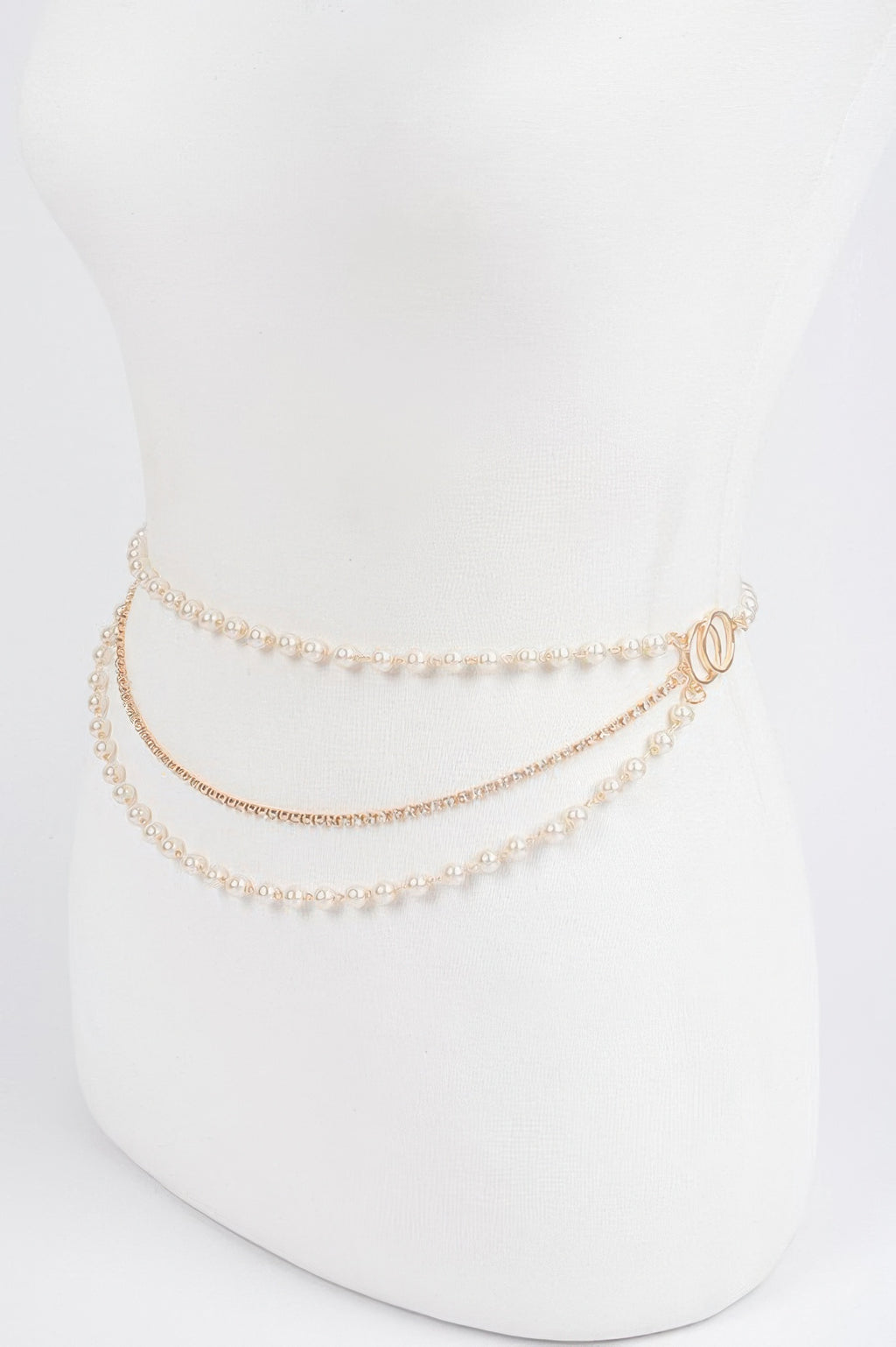 Pearl Layered Chain Belt on a white mannequin