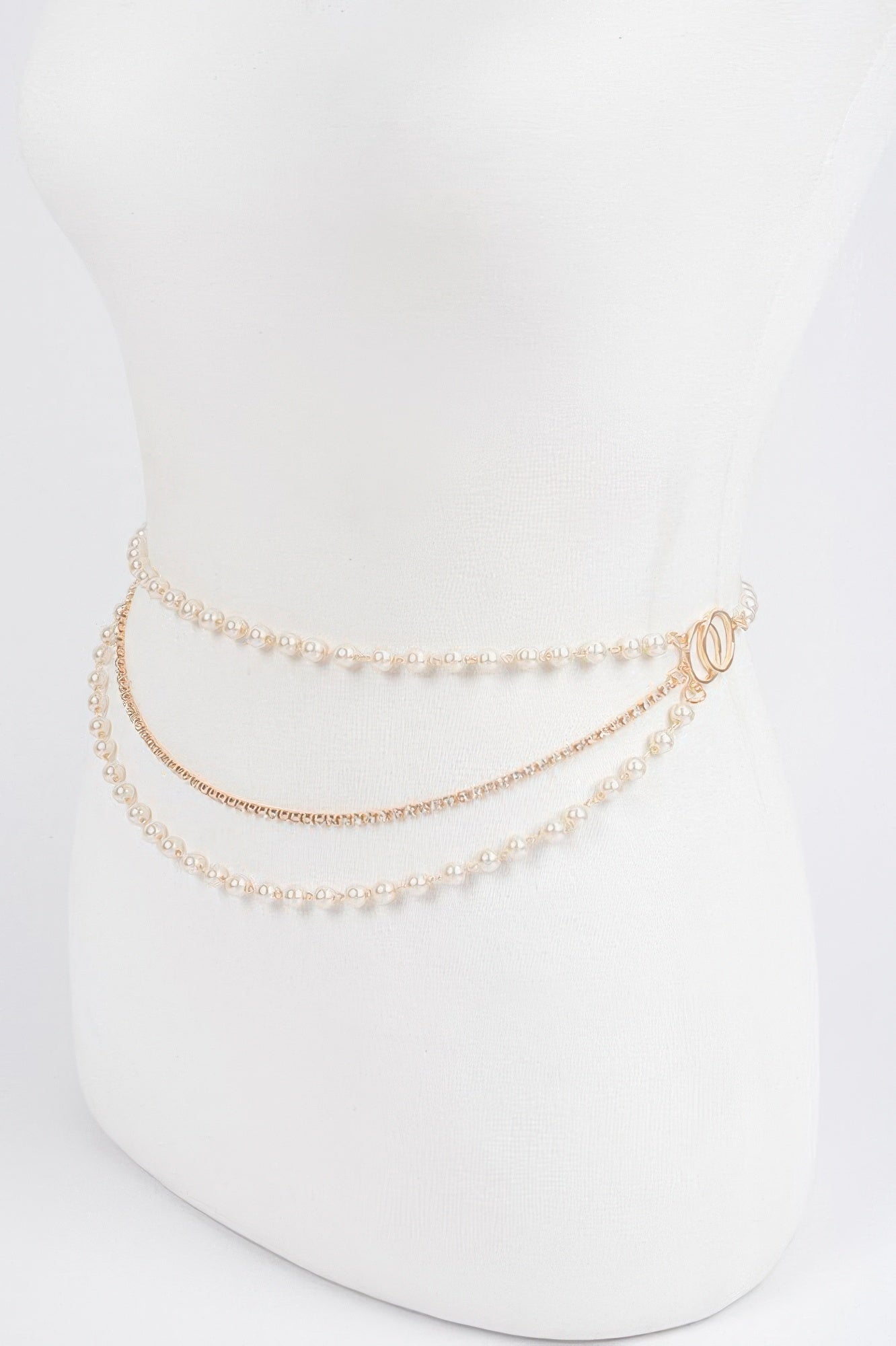 Pearl Layered Chain Belt on a white mannequin