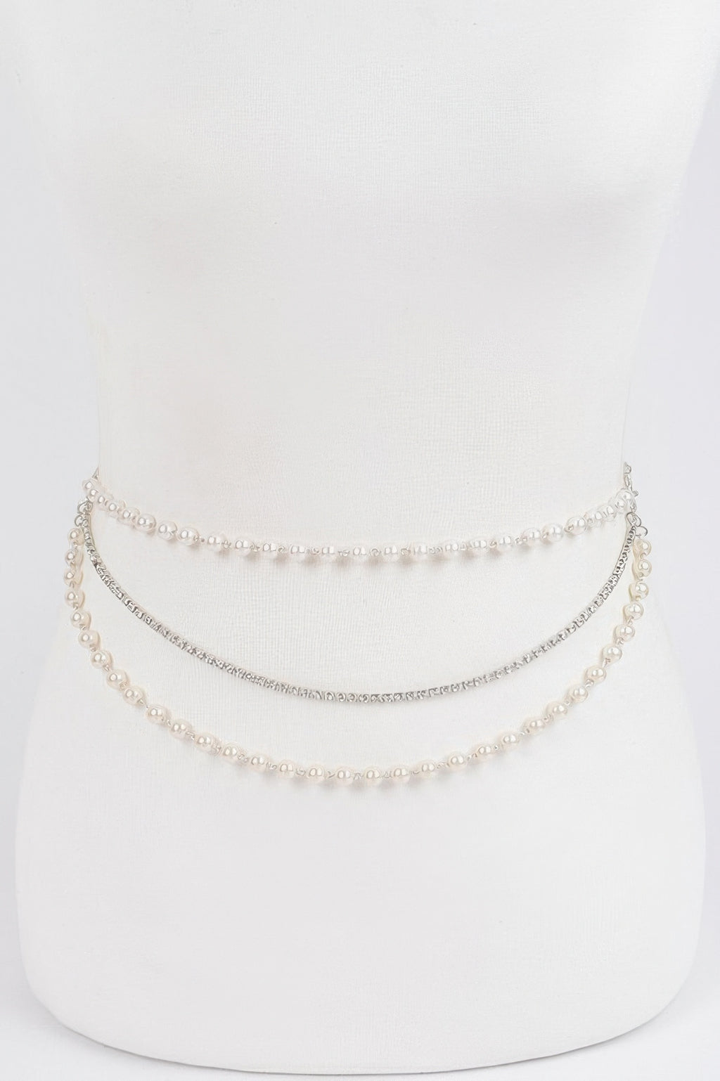Pearl Layered Chain Belt on a white mannequin