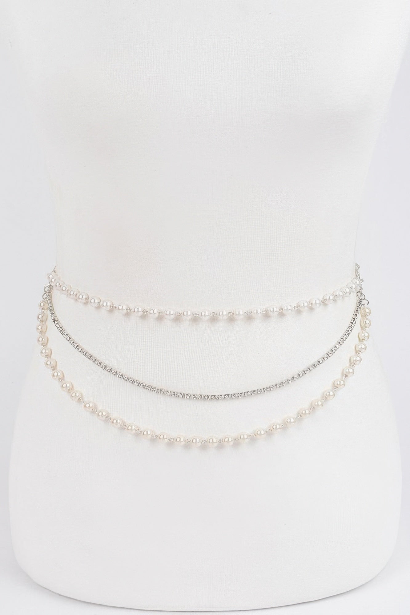 Pearl Layered Chain Belt on a white mannequin