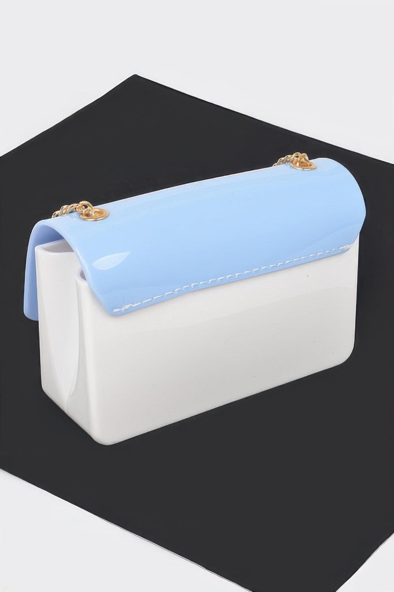 Two Toned Gold Metal Clutch with light blue flap and white body