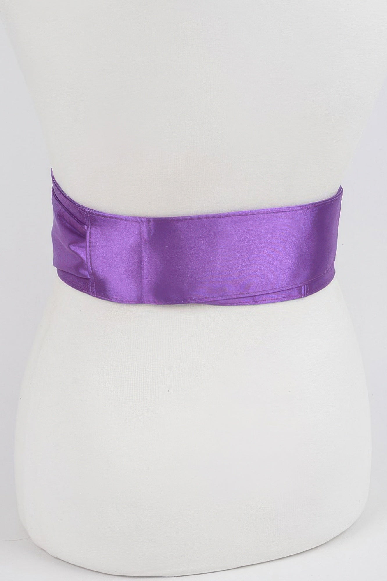 Purple satin kimono belt on a white mannequin