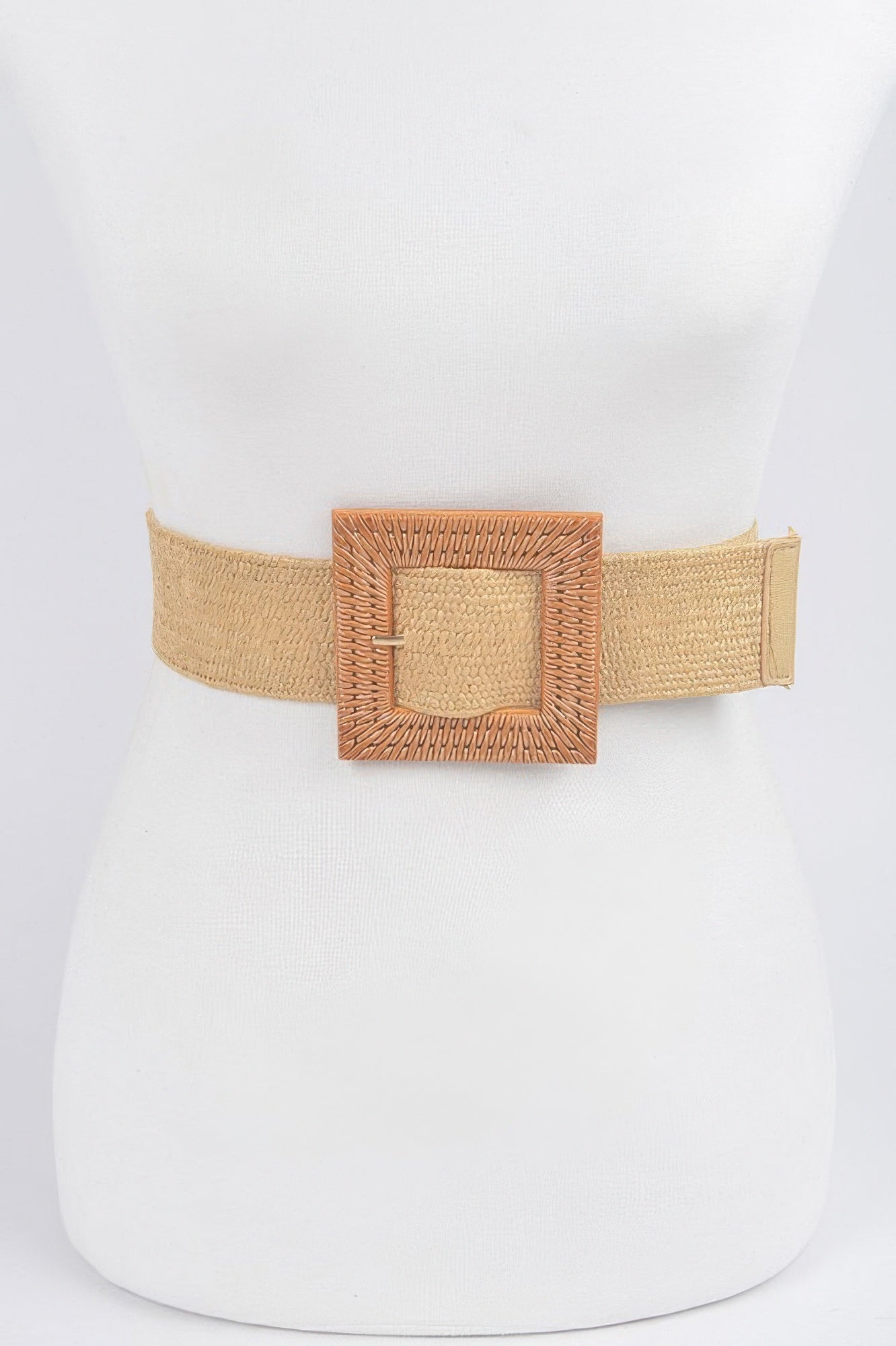 Faux Bamboo Buckle Elastic Belt on a white mannequin