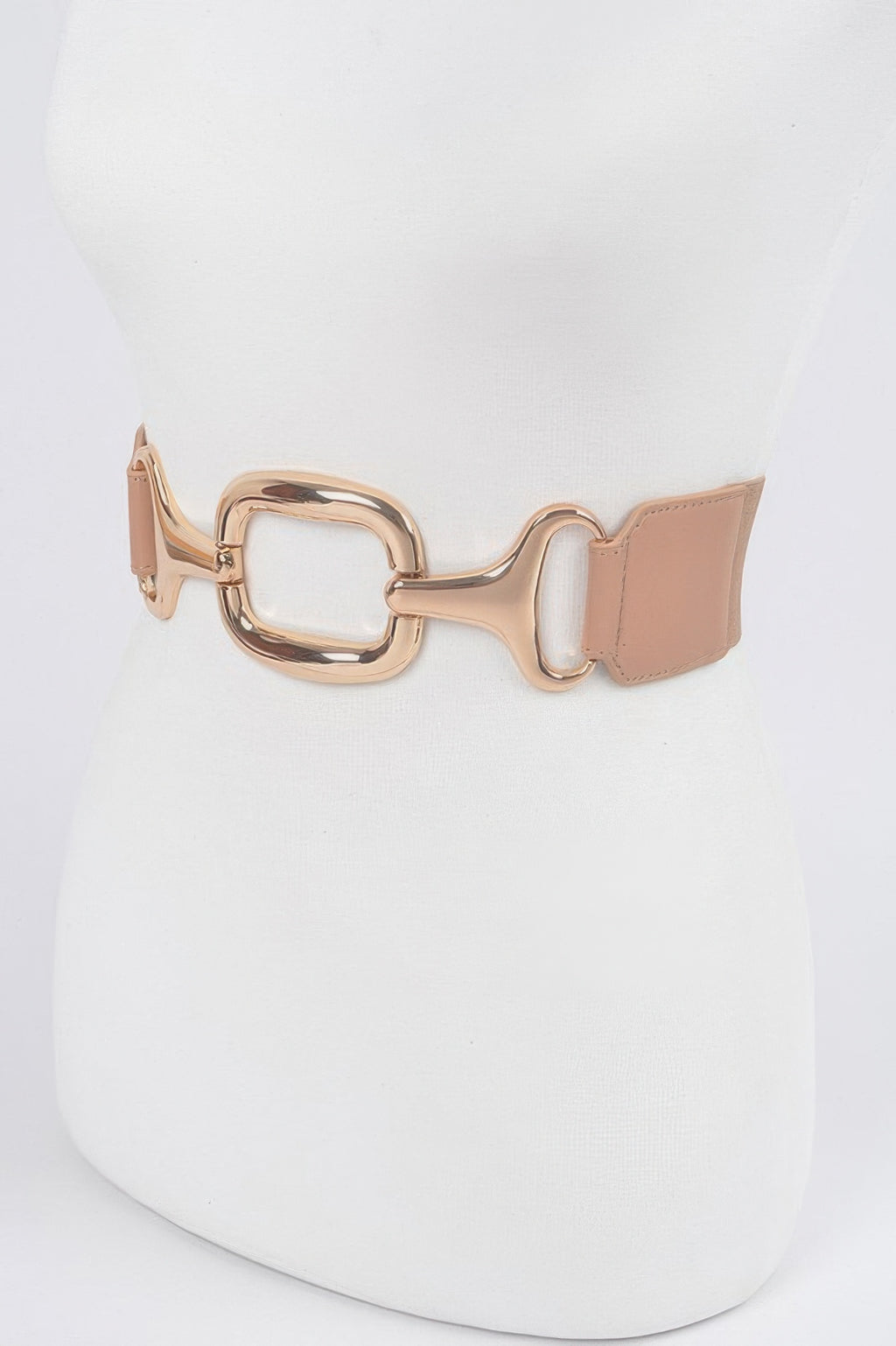 Multi Metal Buckle Stretch Plus Size Belt in light brown with gold-colored metal buckle