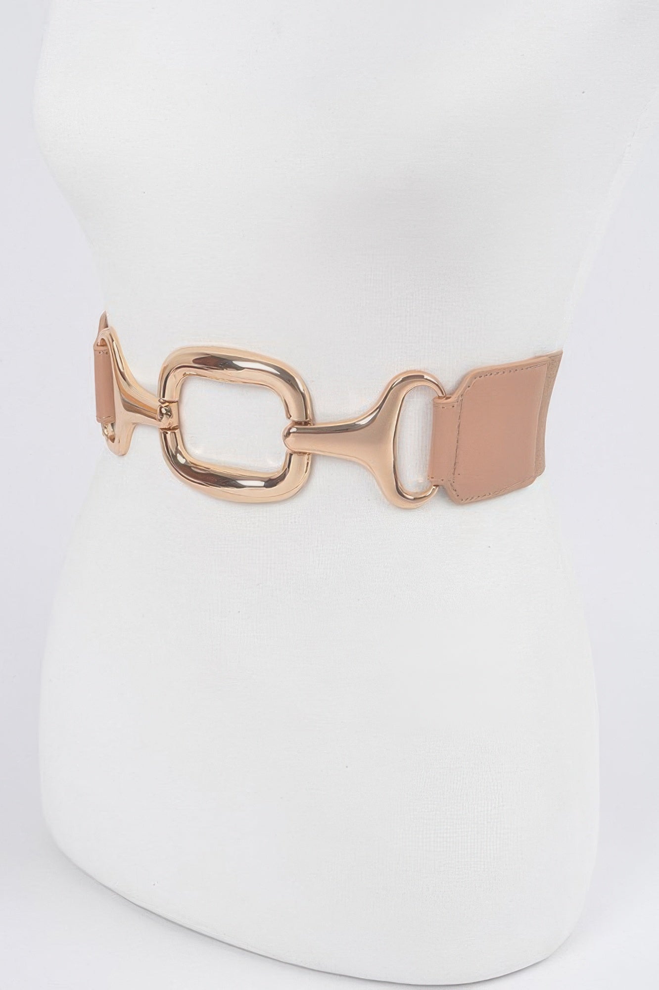 Multi Metal Buckle Stretch Plus Size Belt in light brown with gold-colored metal buckle