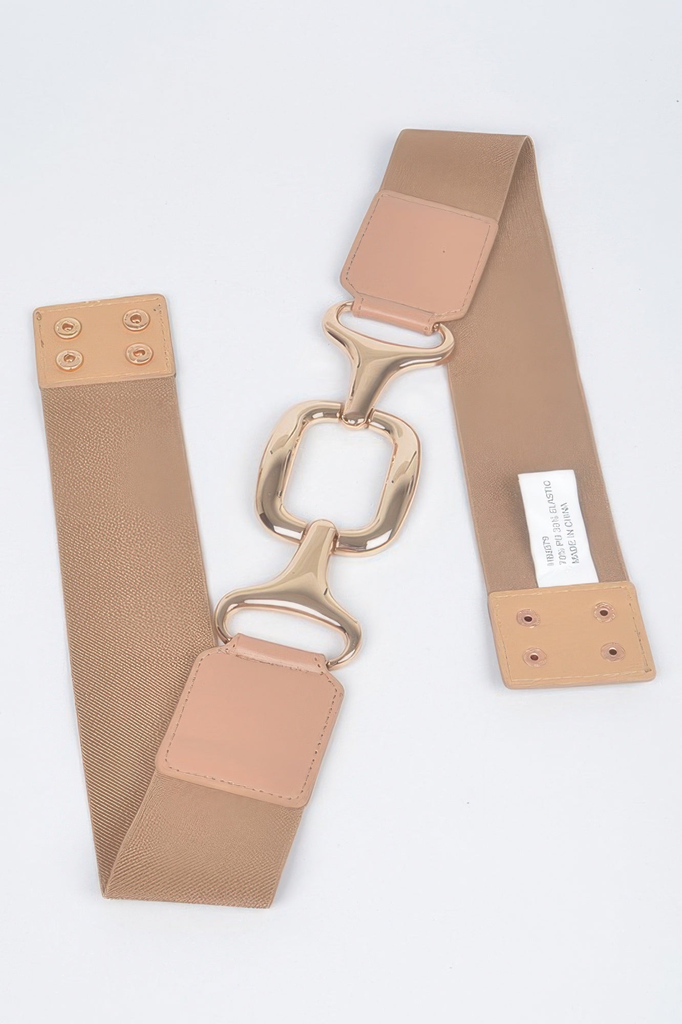 Multi Metal Buckle Stretch Plus Size Belt in tan with gold-tone buckle