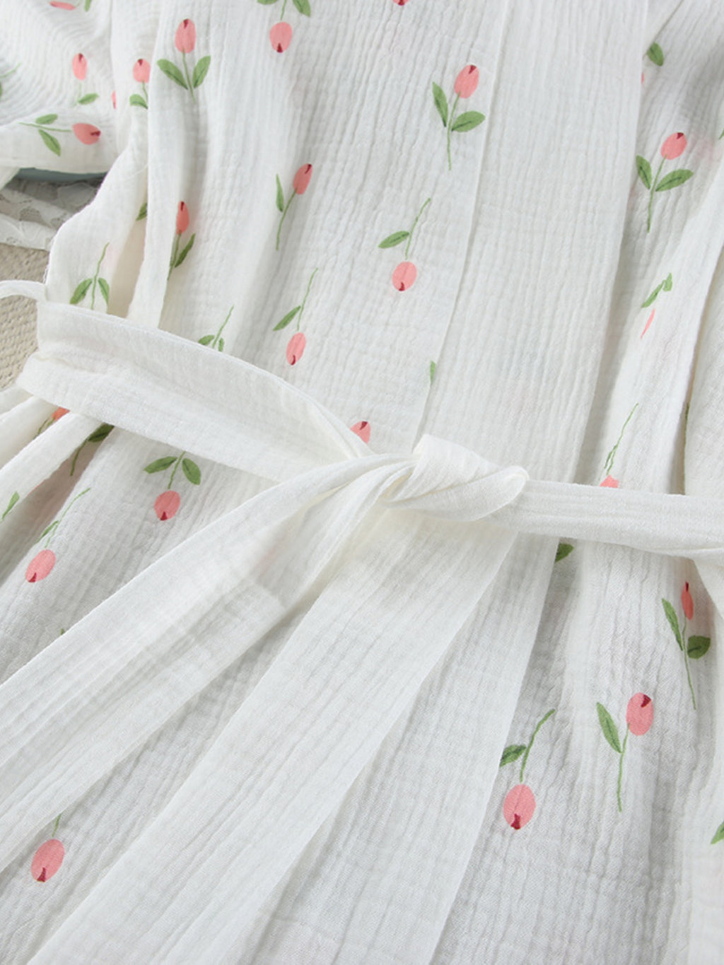 Floral Print Lightweight Lounge Nightgown with a white tie around the waist