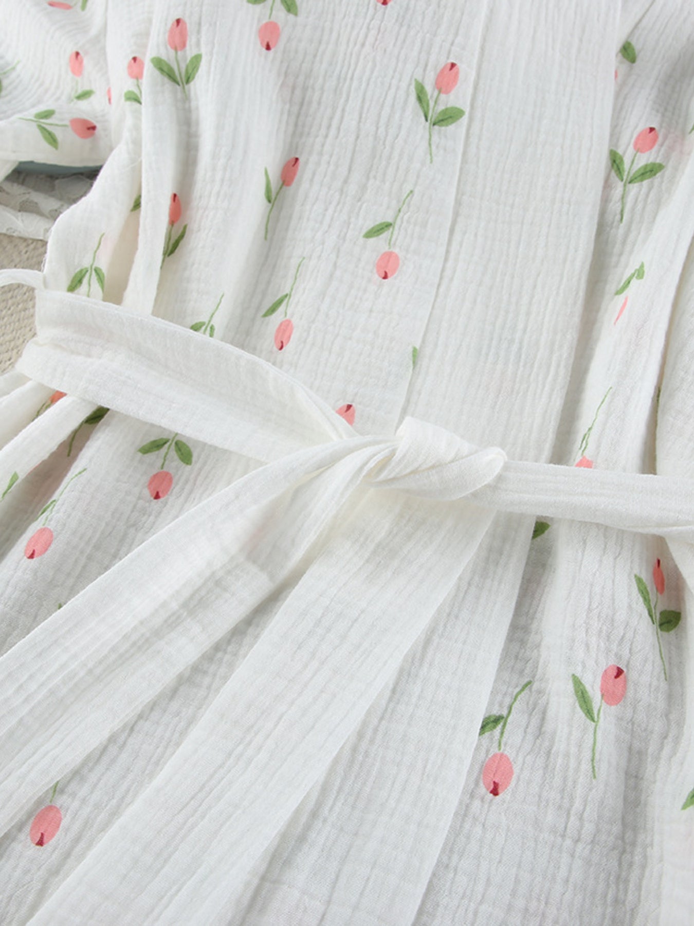 Floral Print Lightweight Lounge Nightgown with a white tie around the waist